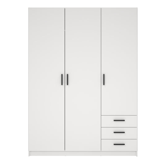 Sprint Wardrobe with 3 Doors + 3 Drawers in White