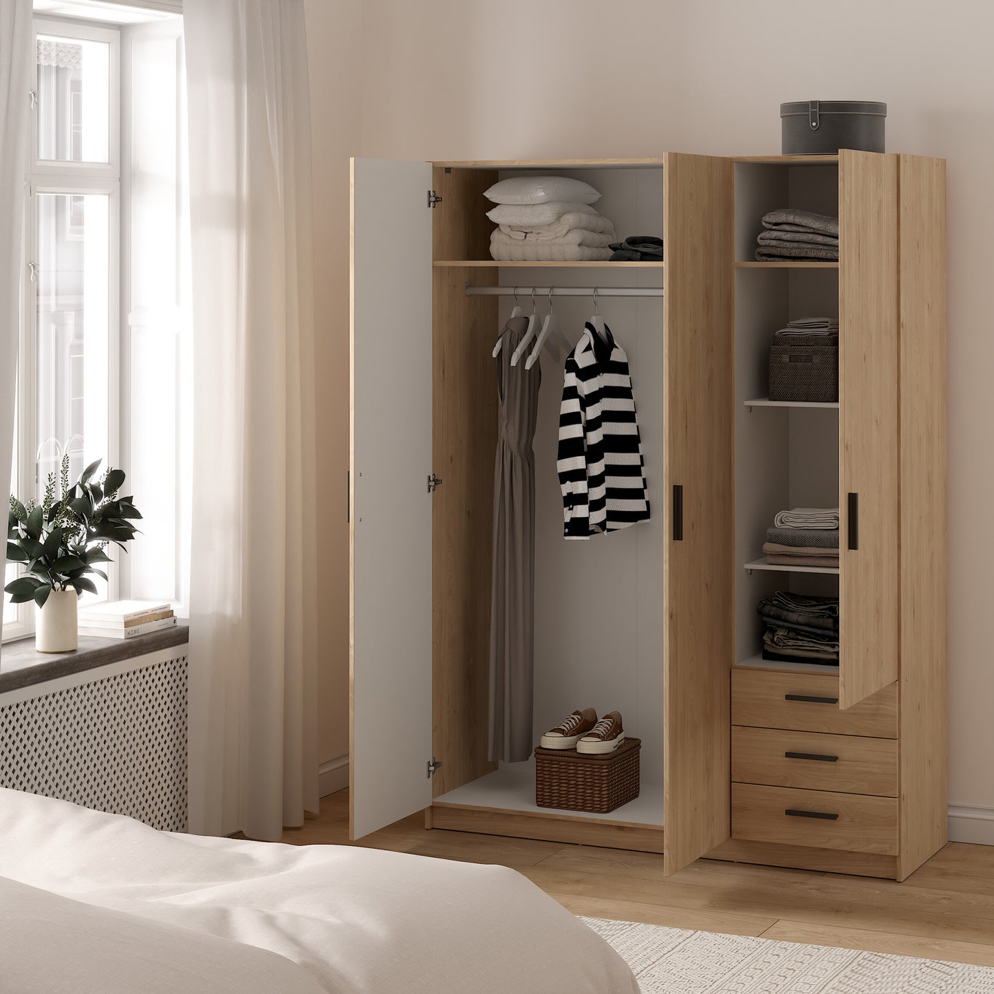 Sprint Wardrobe with 3 Doors + 3 Drawers in Jackson Hickory