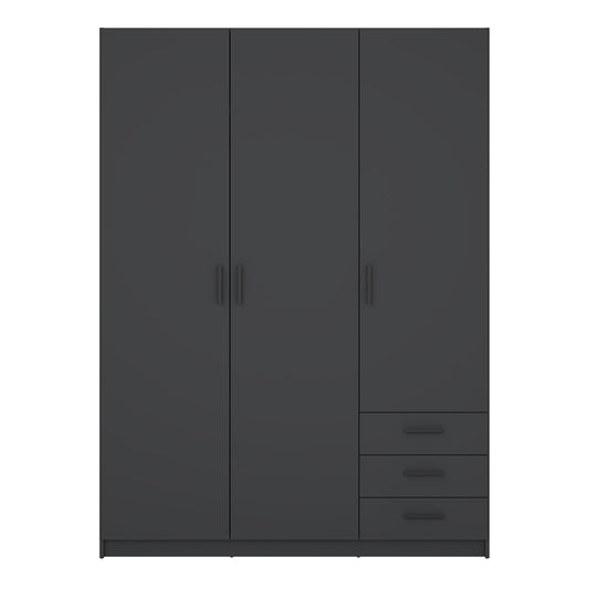 Sprint Wardrobe with 3 Doors + 3 Drawers in Matt Grey
