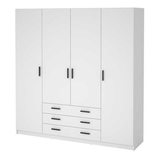 Sprint Wardrobe with 4 Doors + 3 Drawers in White