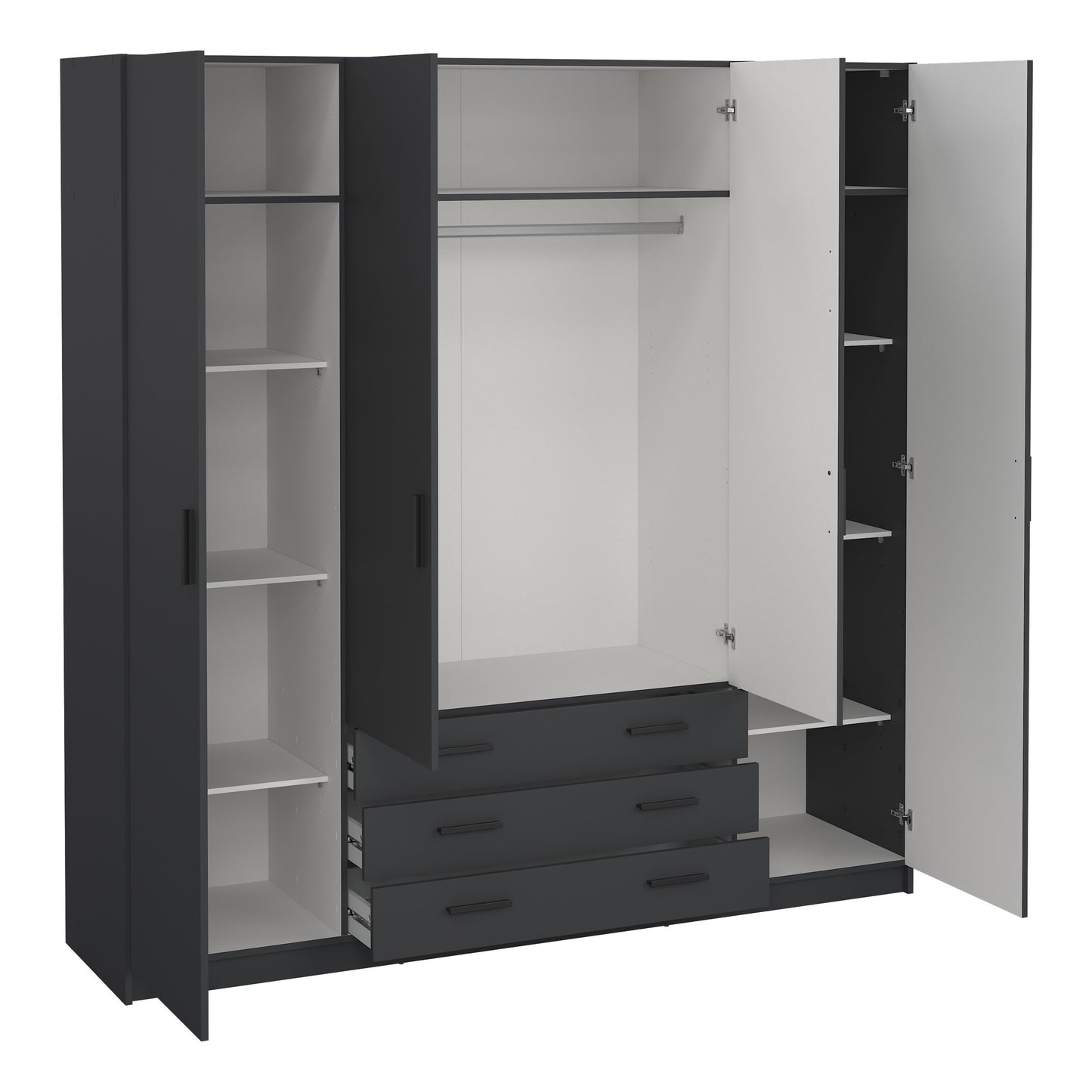 Sprint Wardrobe with 4 Doors + 3 Drawers in Matt Grey