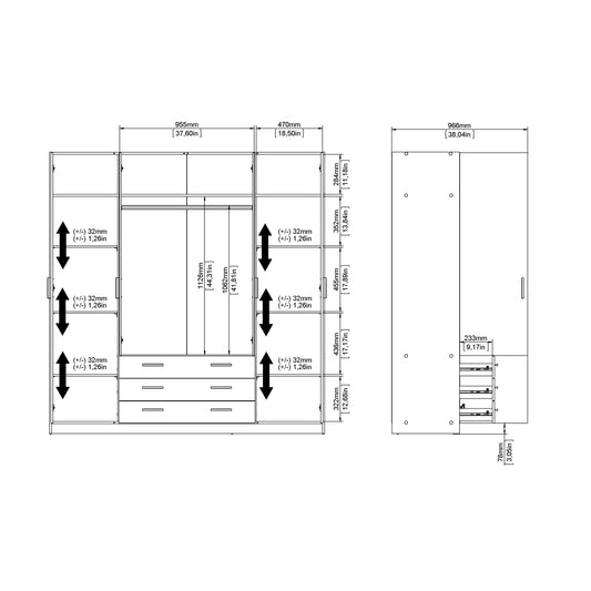 Sprint Wardrobe with 4 Doors + 3 Drawers in Cashmere