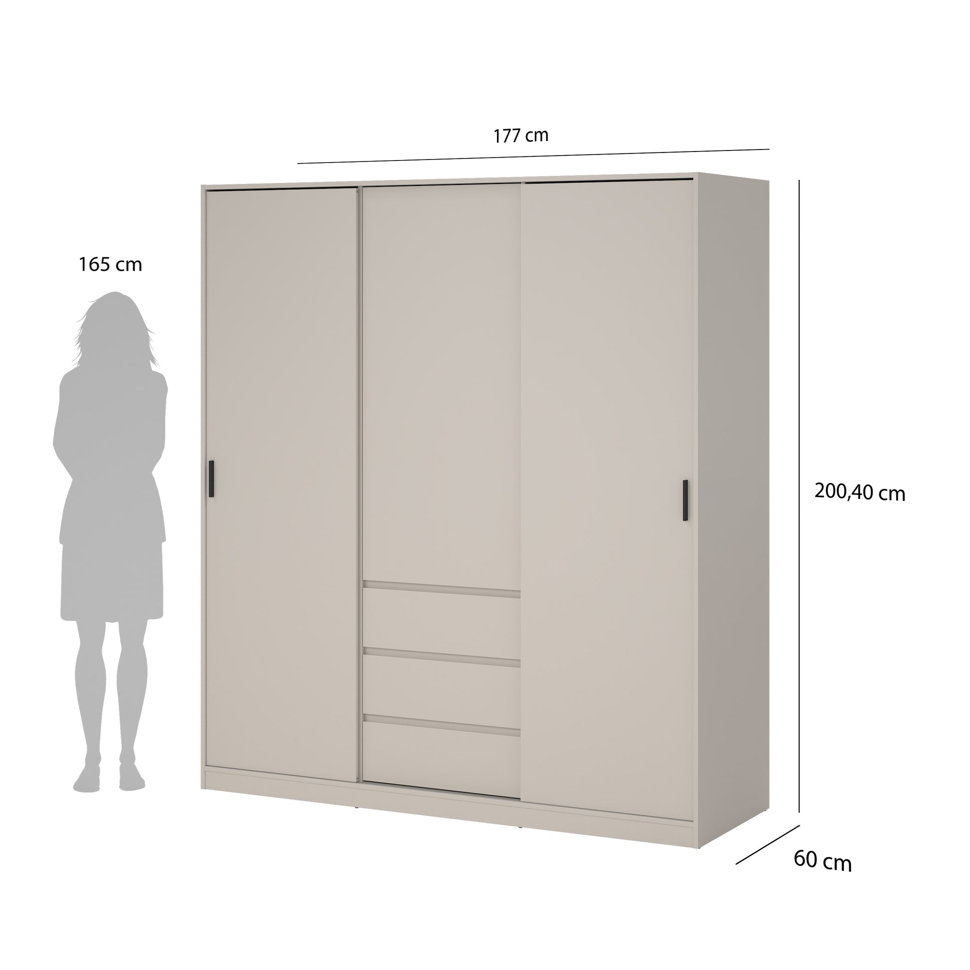 Naia Wardrobe with 2 sliding Doors 1 Door 3 Drawers in Cashmere