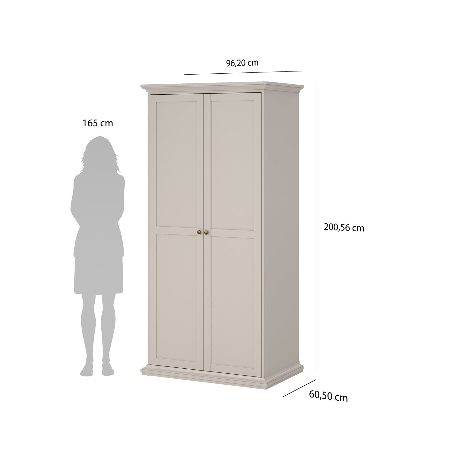 Paris Wardrobe with 2 Doors in Cashmere
