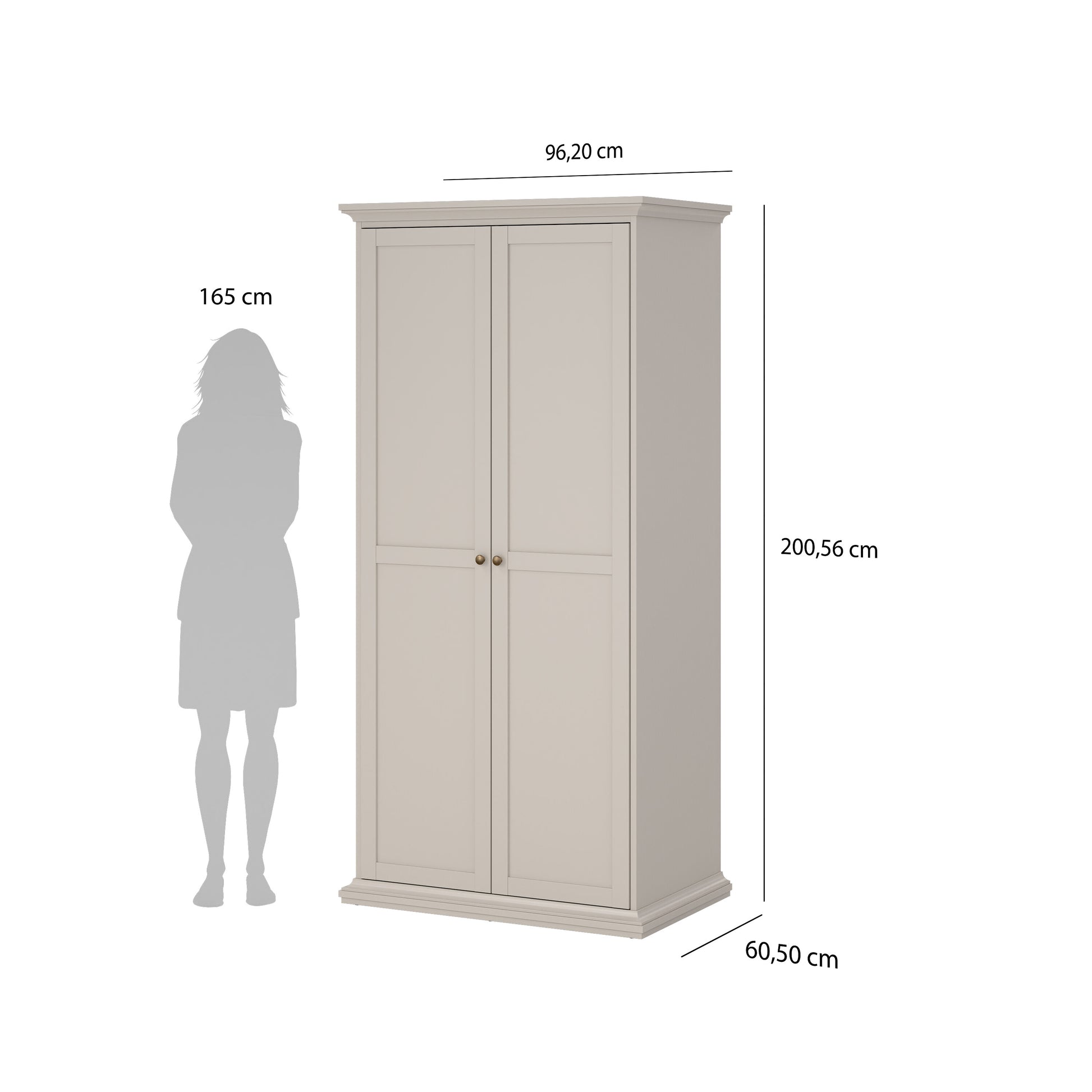 Paris Wardrobe with 2 Doors in Cashmere