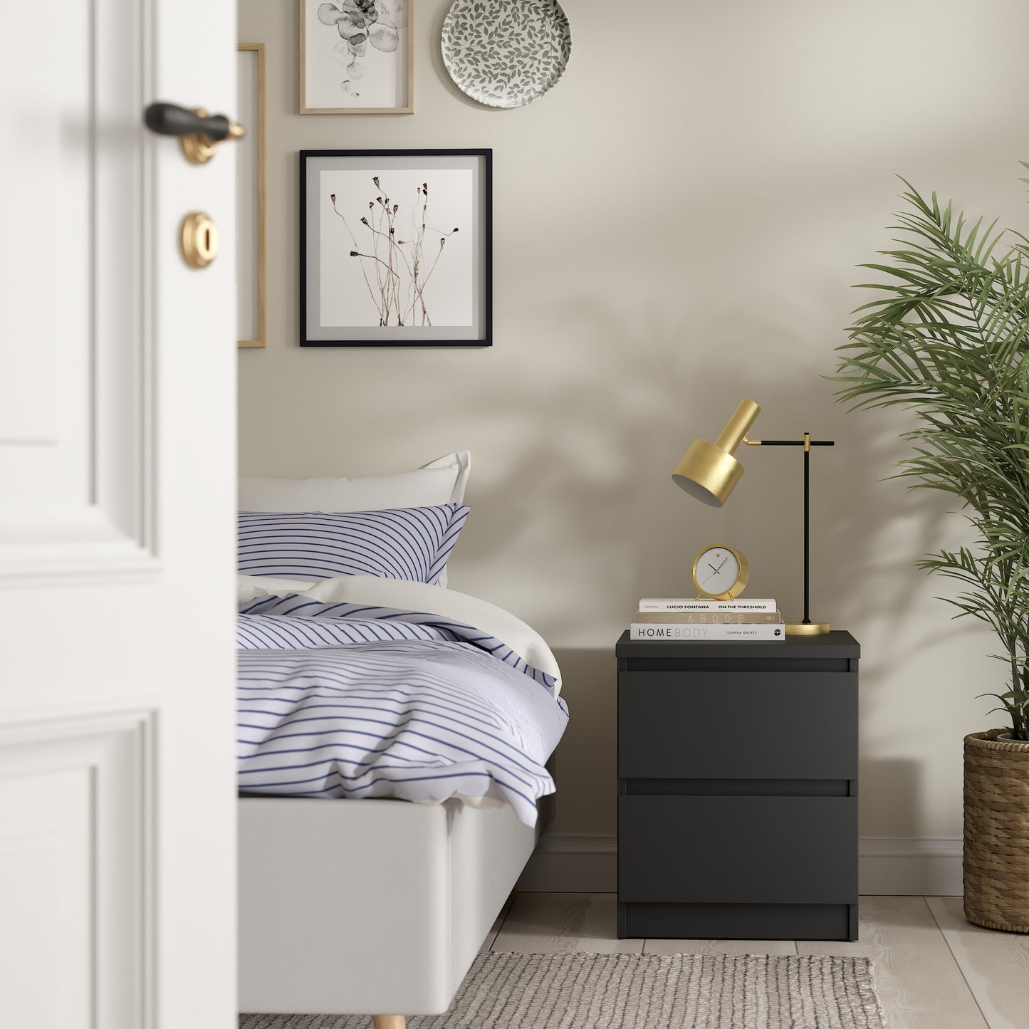 Naia Bedside 2 drawers in Matt Black