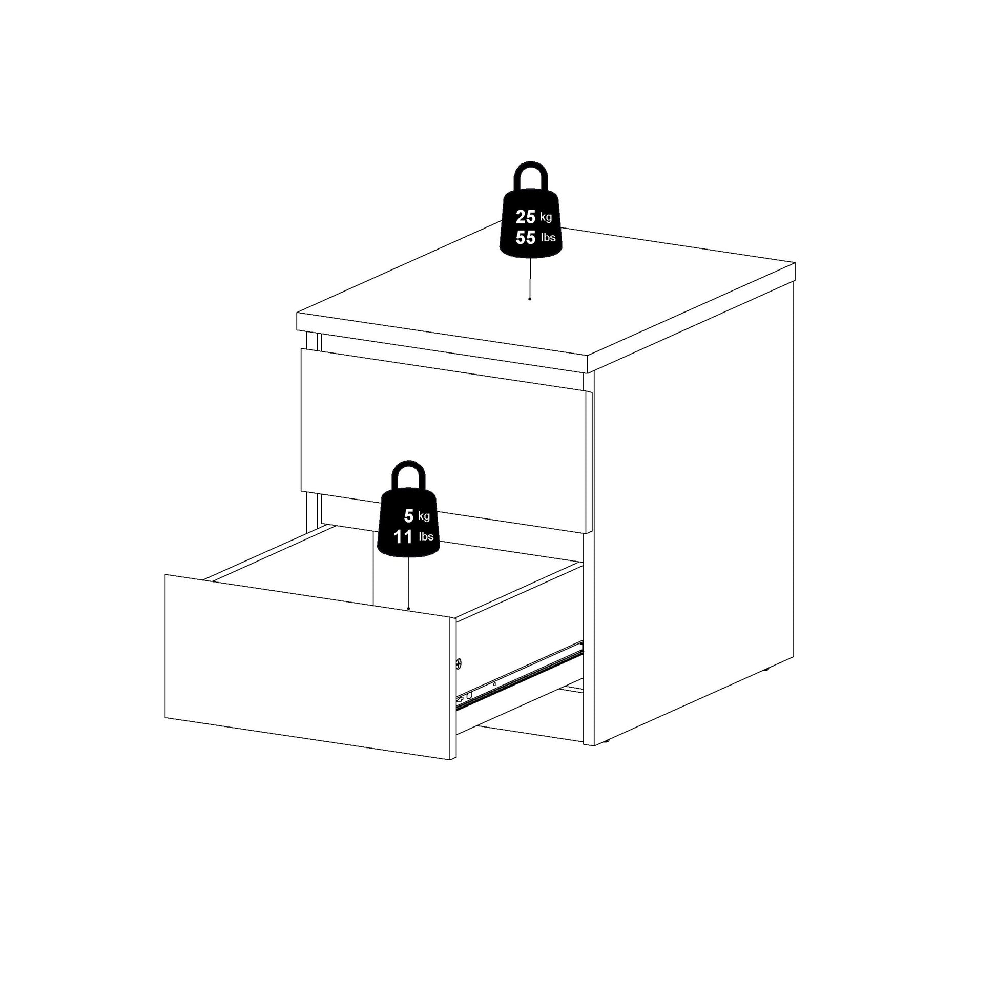 Naia Bedside 2 drawers in Concrete/White high gloss