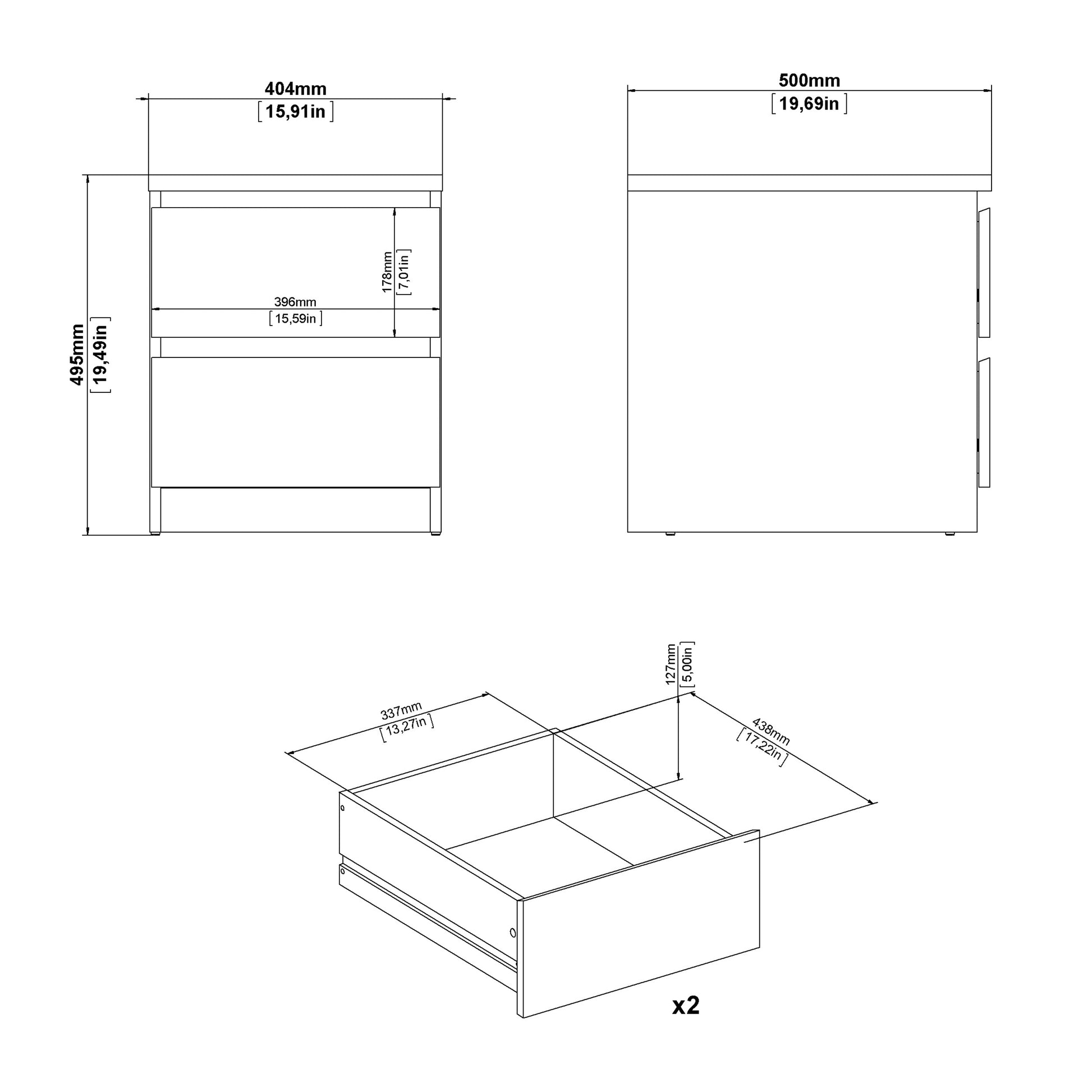 Naia Bedside 2 Drawers in Cashmere