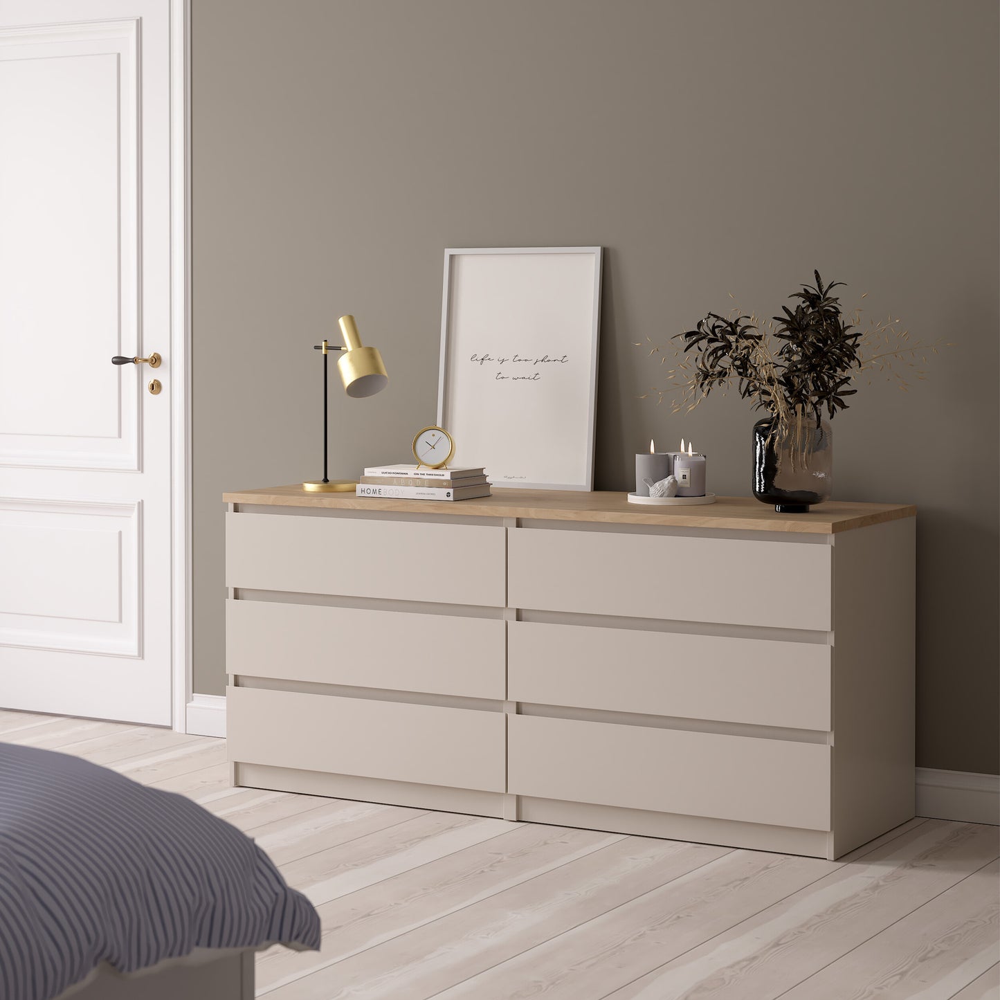 Naia Wide Chest of 6 Drawers (3+3) in Cashmere Jackson Hickory
