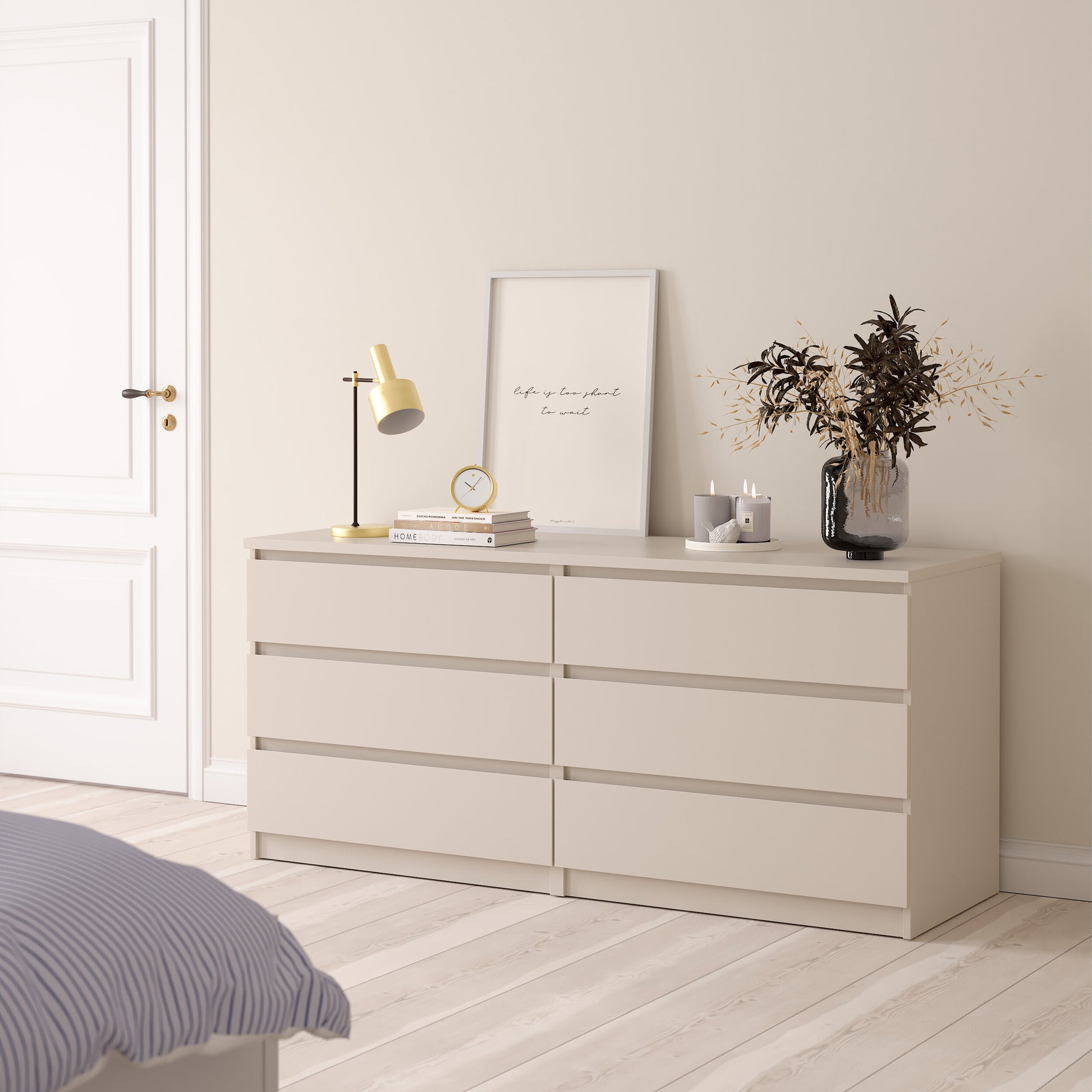 Naia Wide Chest of 6 Drawers (3+3) in Cashmere