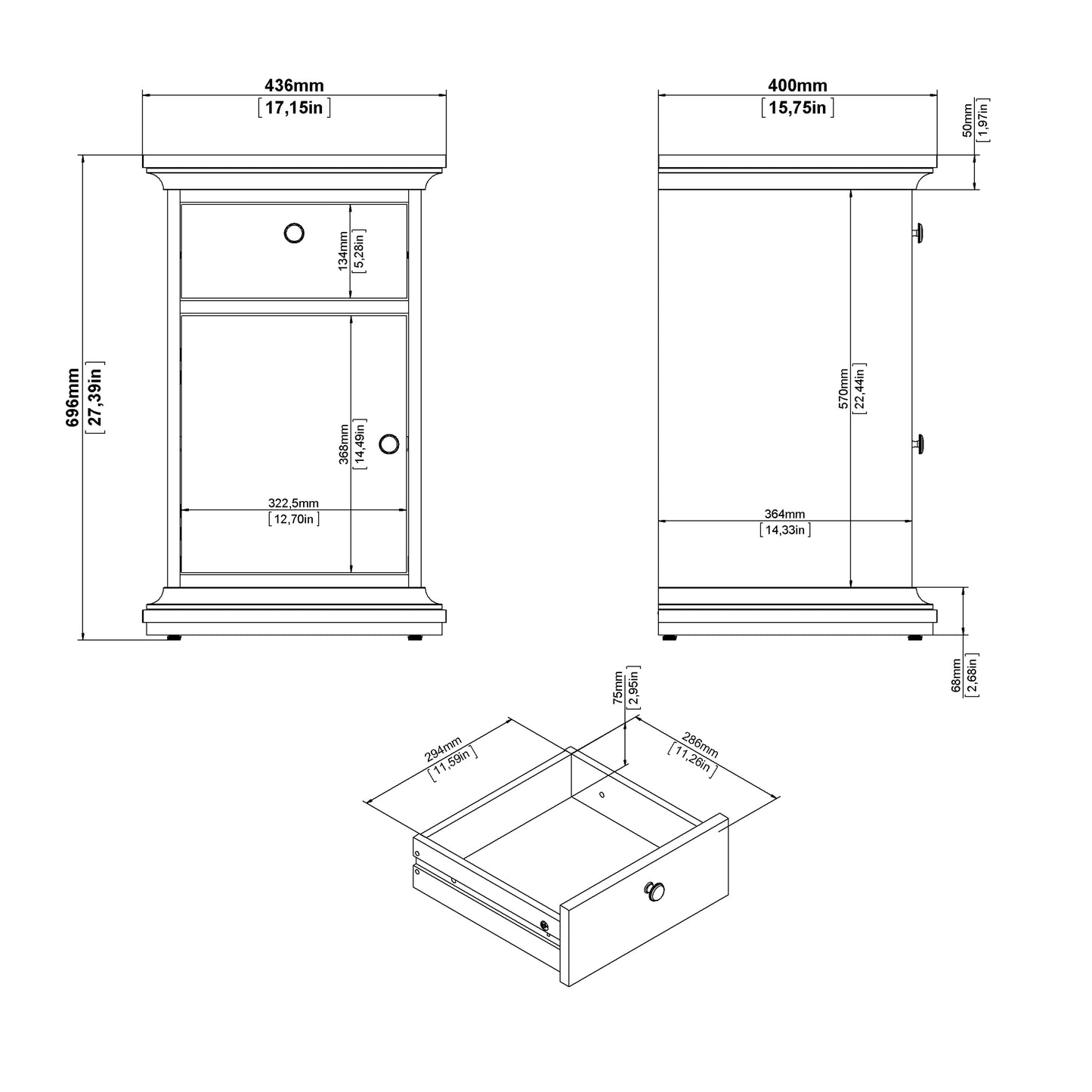 Paris Nightstand 1 door 1 Drawer in Cashmere