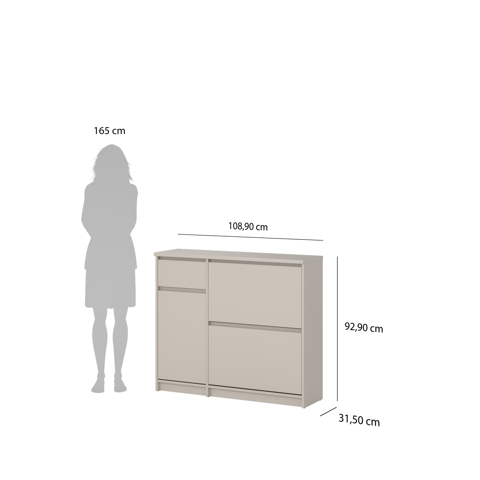 Naia Shoe cabinet 2 Tilting Doors 1 Door + 1 Drawer in Cashmere