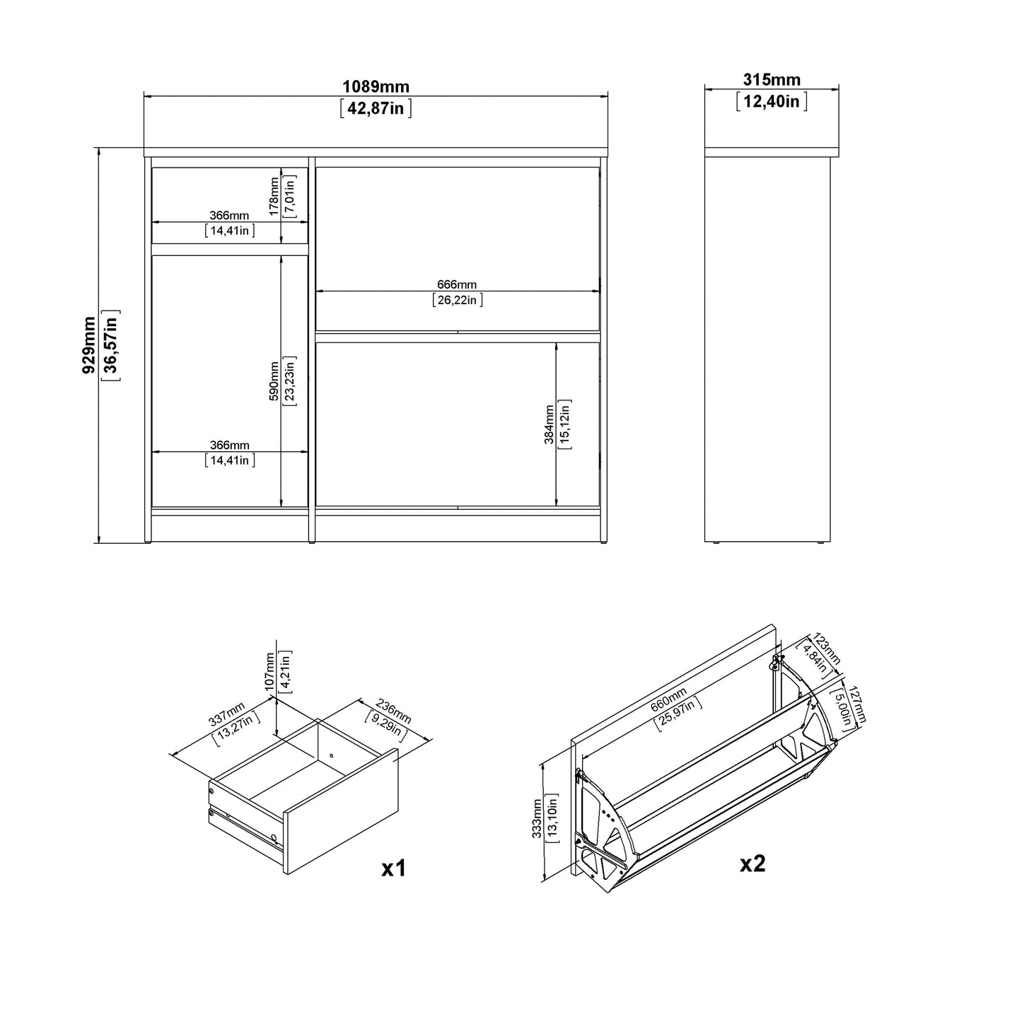 Naia Shoe cabinet 2 Tilting Doors 1 Door + 1 Drawer in Cashmere