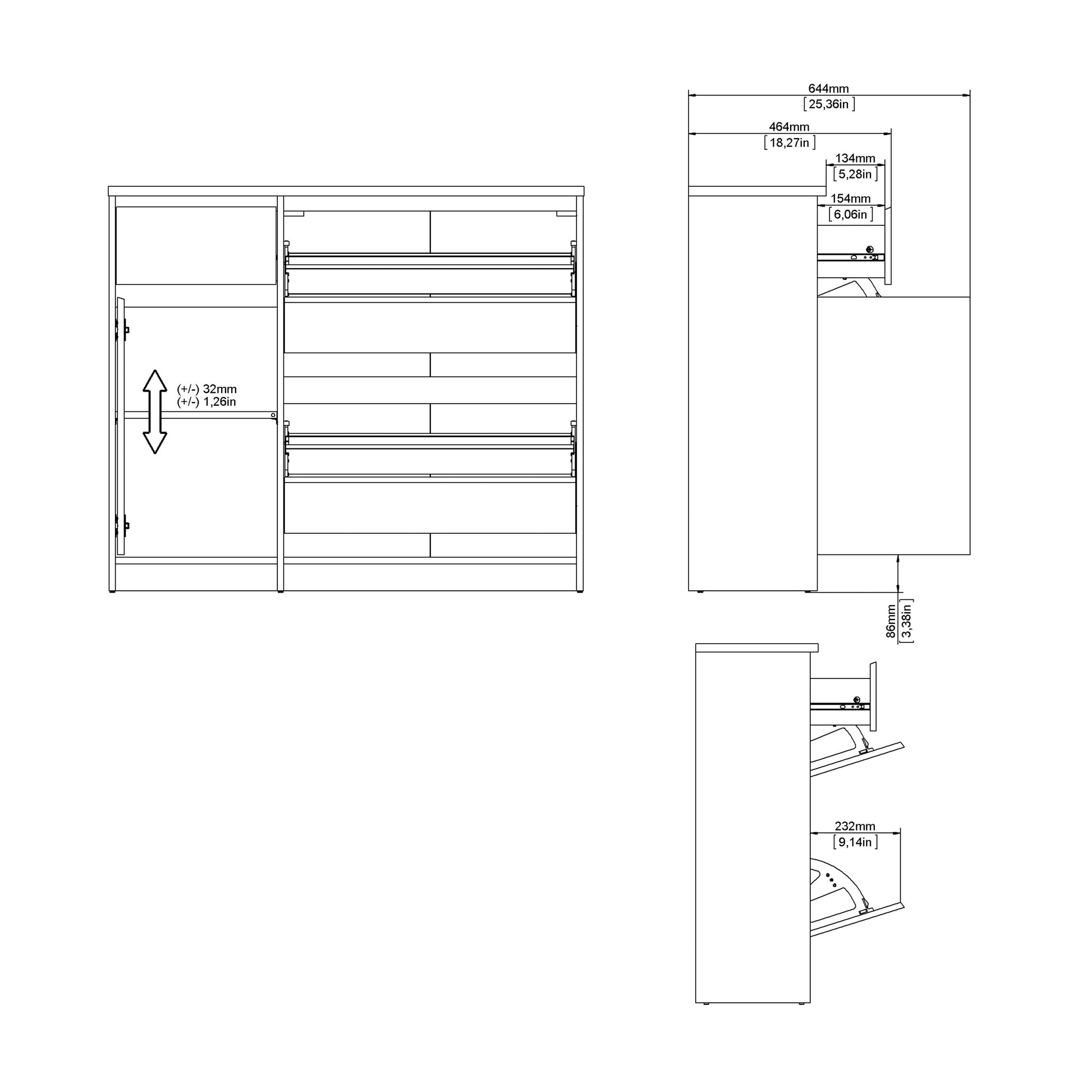 Naia Shoe cabinet 2 Tilting Doors 1 Door + 1 Drawer in Cashmere