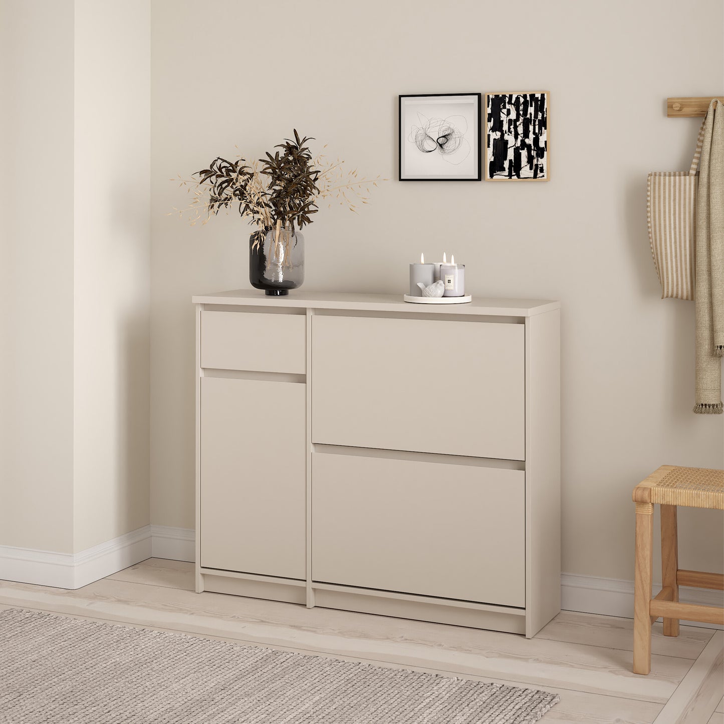 Naia Shoe cabinet 2 Tilting Doors 1 Door + 1 Drawer in Cashmere