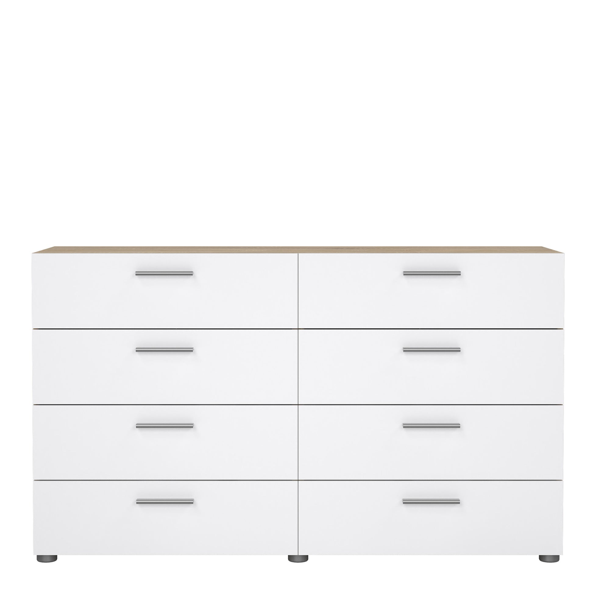Pepe Wide Chest of 8 Drawers (4+4) in Oak structure/White High Gloss
