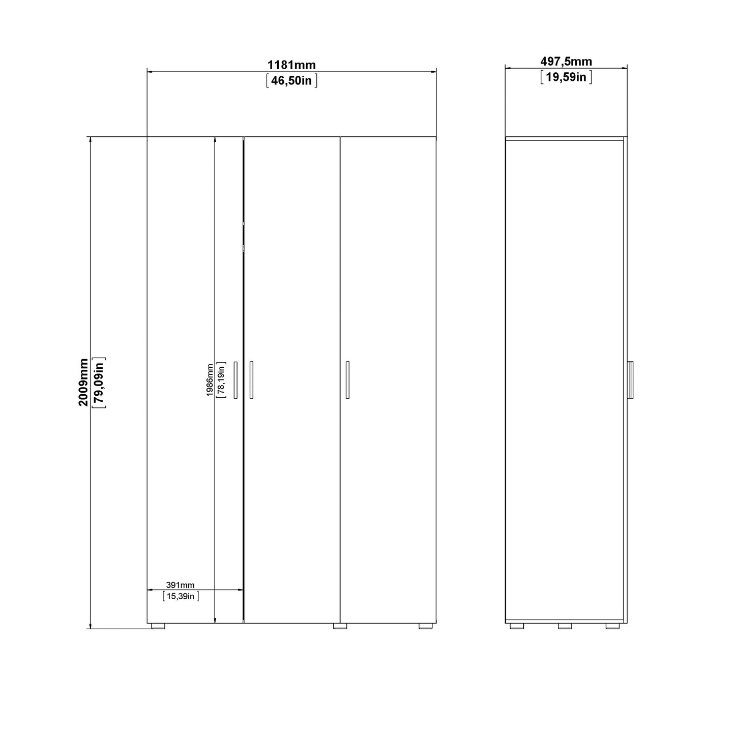 Pepe Wardrobe with 3 Doors in White