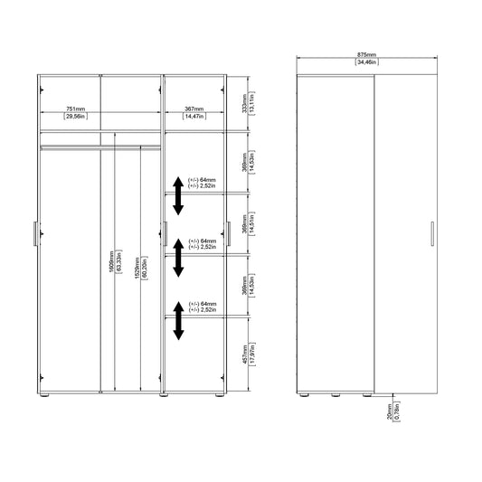 Pepe Wardrobe with 3 Doors in Black