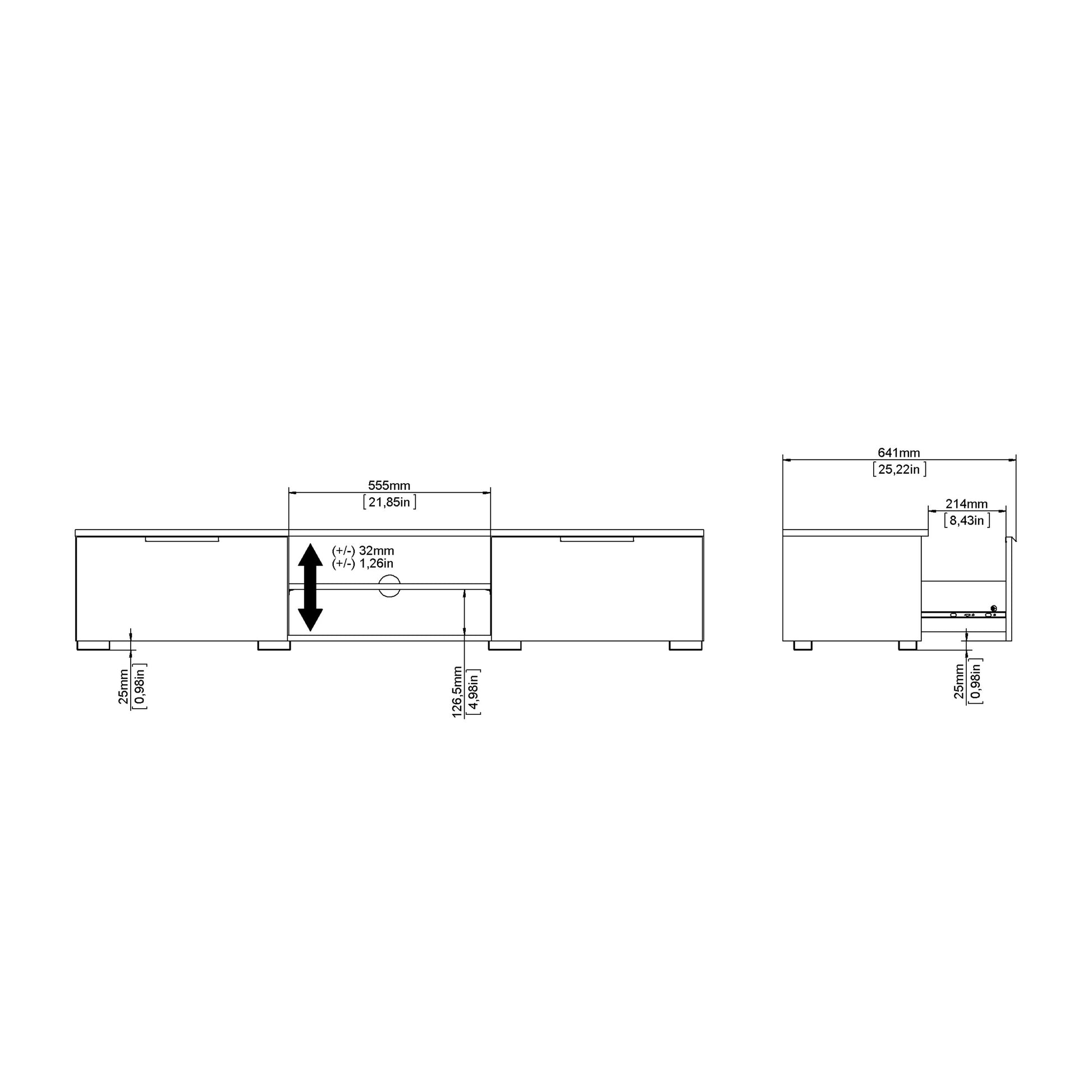 Match TV Unit 2 Drawers 2 Shelf in White High Gloss