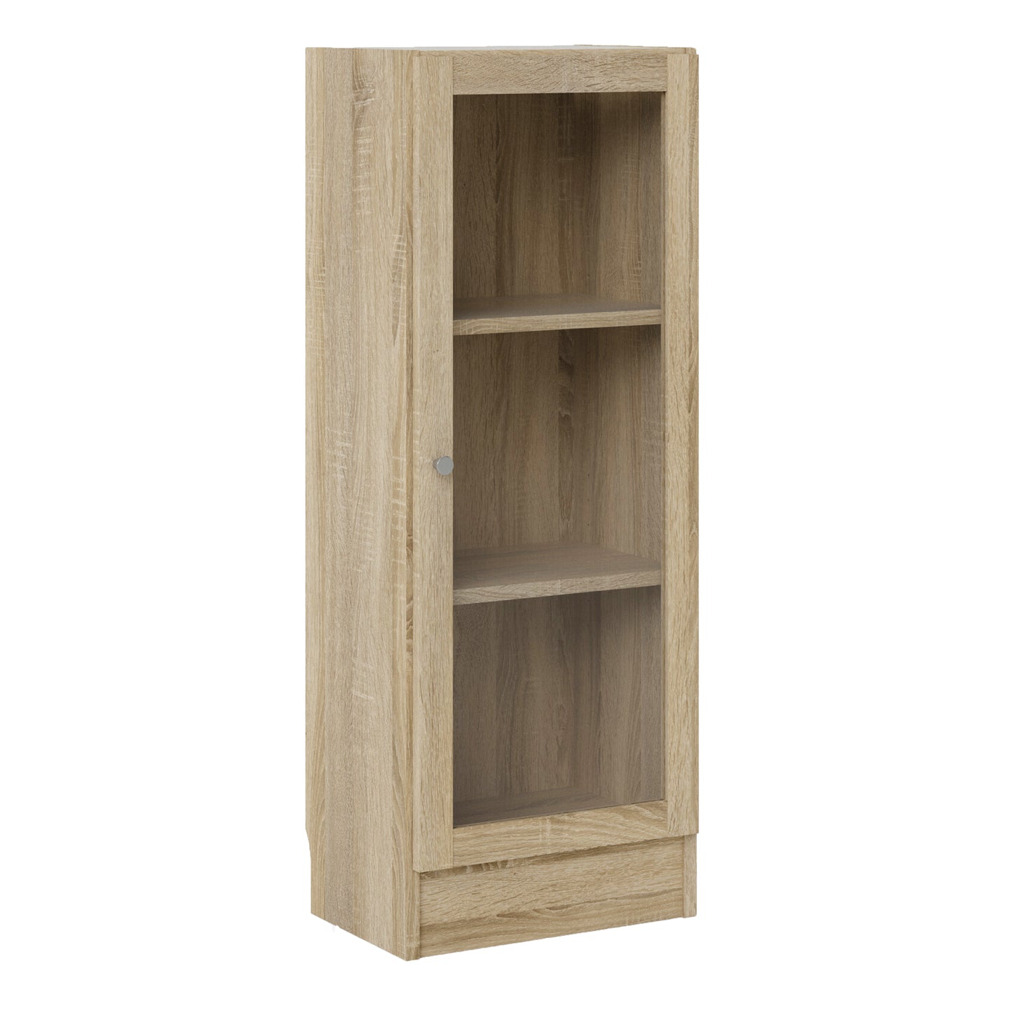 Basic Low Narrow Display Cabinet in Oak (2 Shelves) with Glass  Oak Door