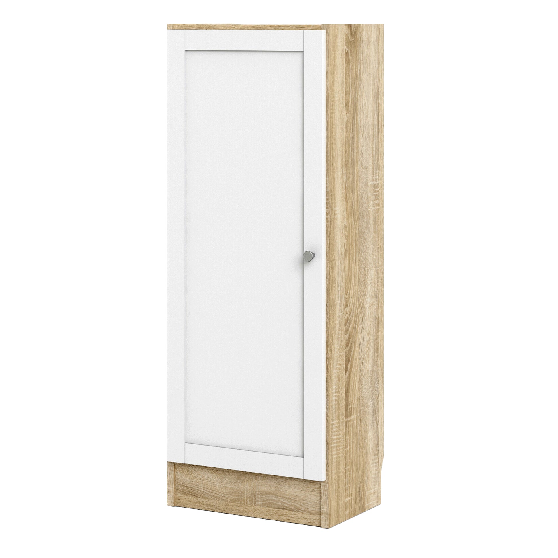 Basic Low Narrow Storage Cabinet in Oak (2 Shelves) with White Door