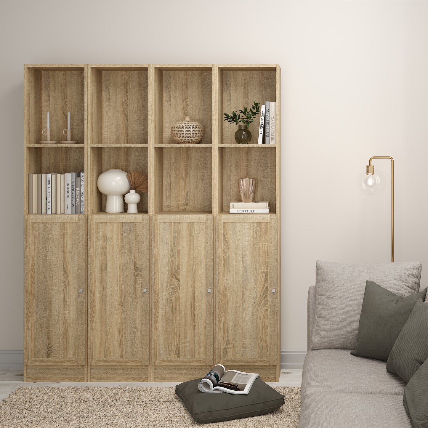 Basic Tall Narrow Bookcase (4 Shelves) in Oak