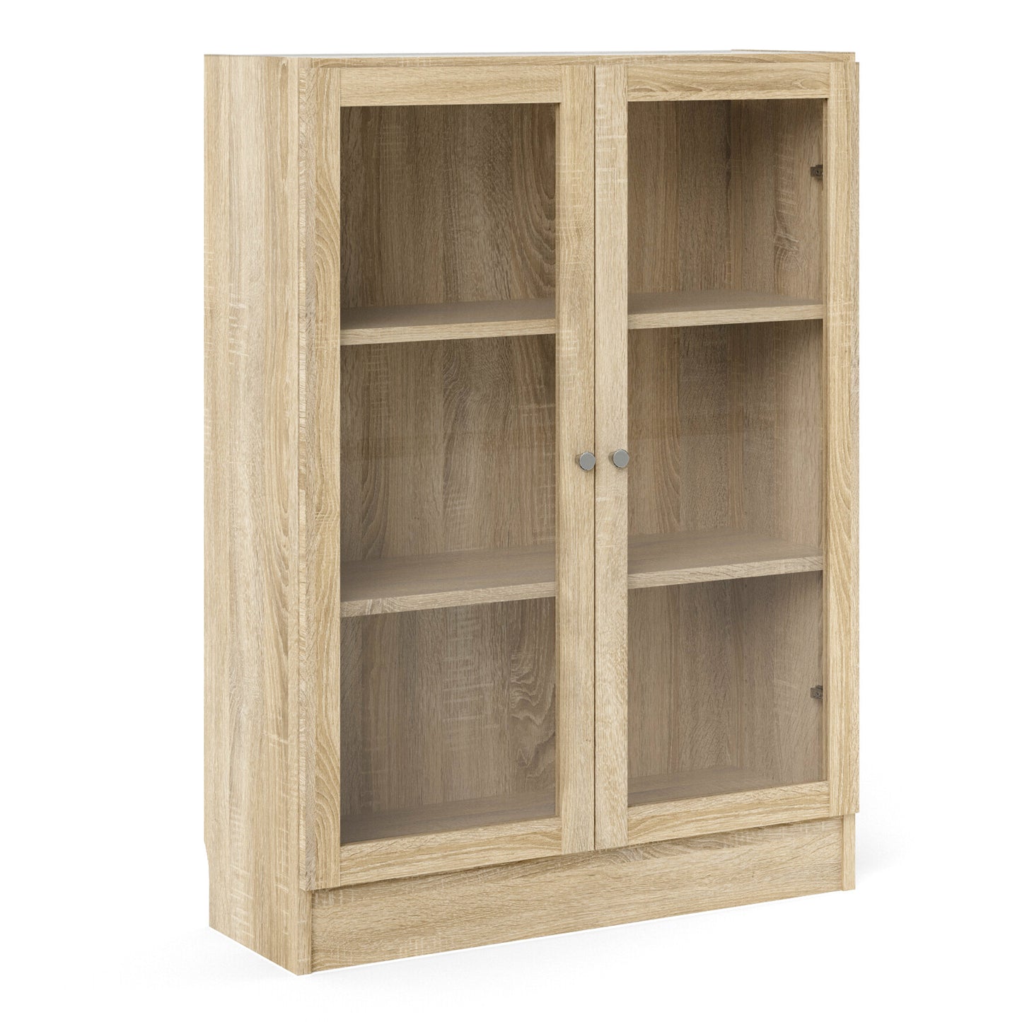 Basic Low Wide Display Cabinet in Oak (2 Shelves) with 2 Glass Doors in Oak