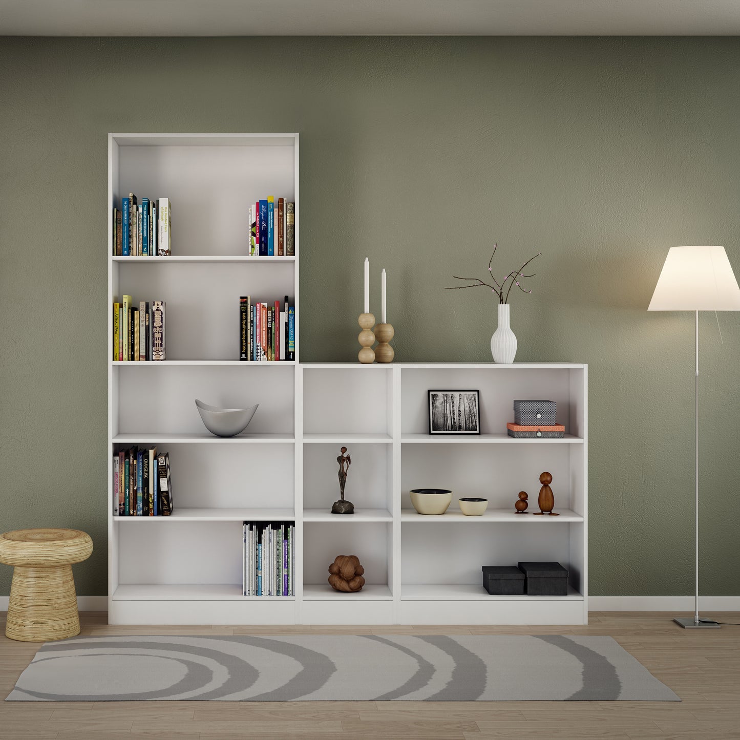 Basic Tall Wide Bookcase (4 Shelves) in White