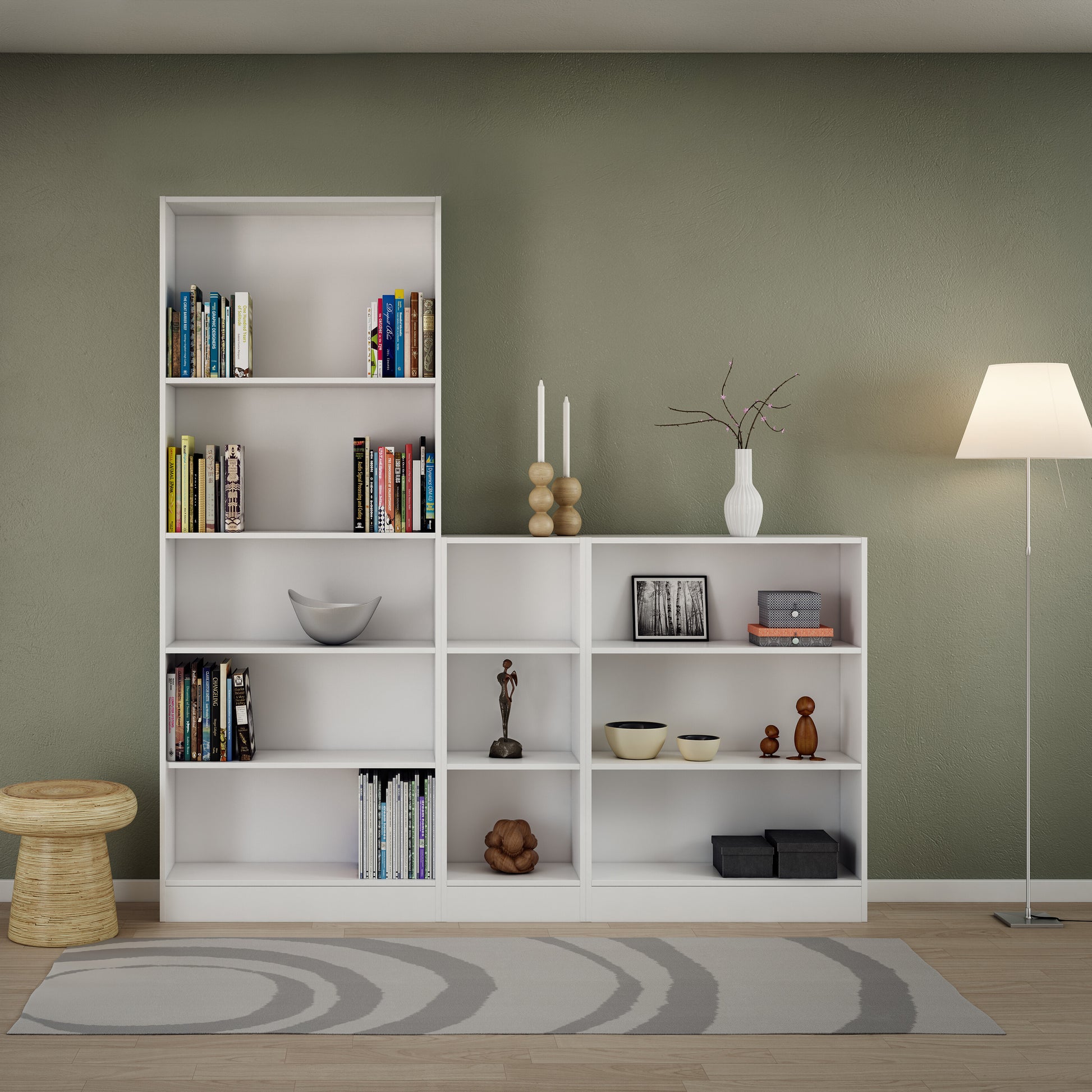Basic Tall Wide Bookcase (4 Shelves) in White
