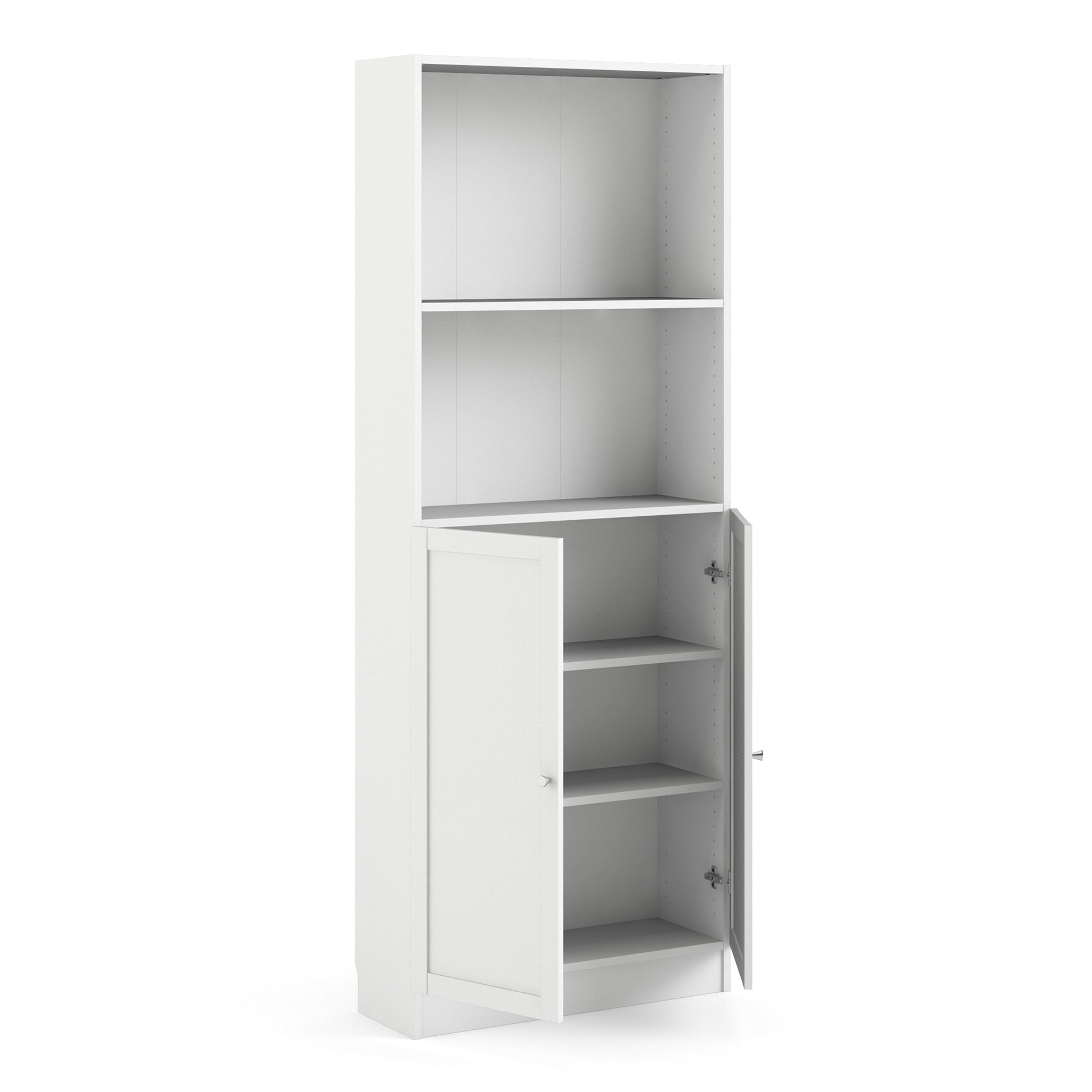 Basic Tall Wide Combination Storage in White (4 Shelves) with 2 White Doors