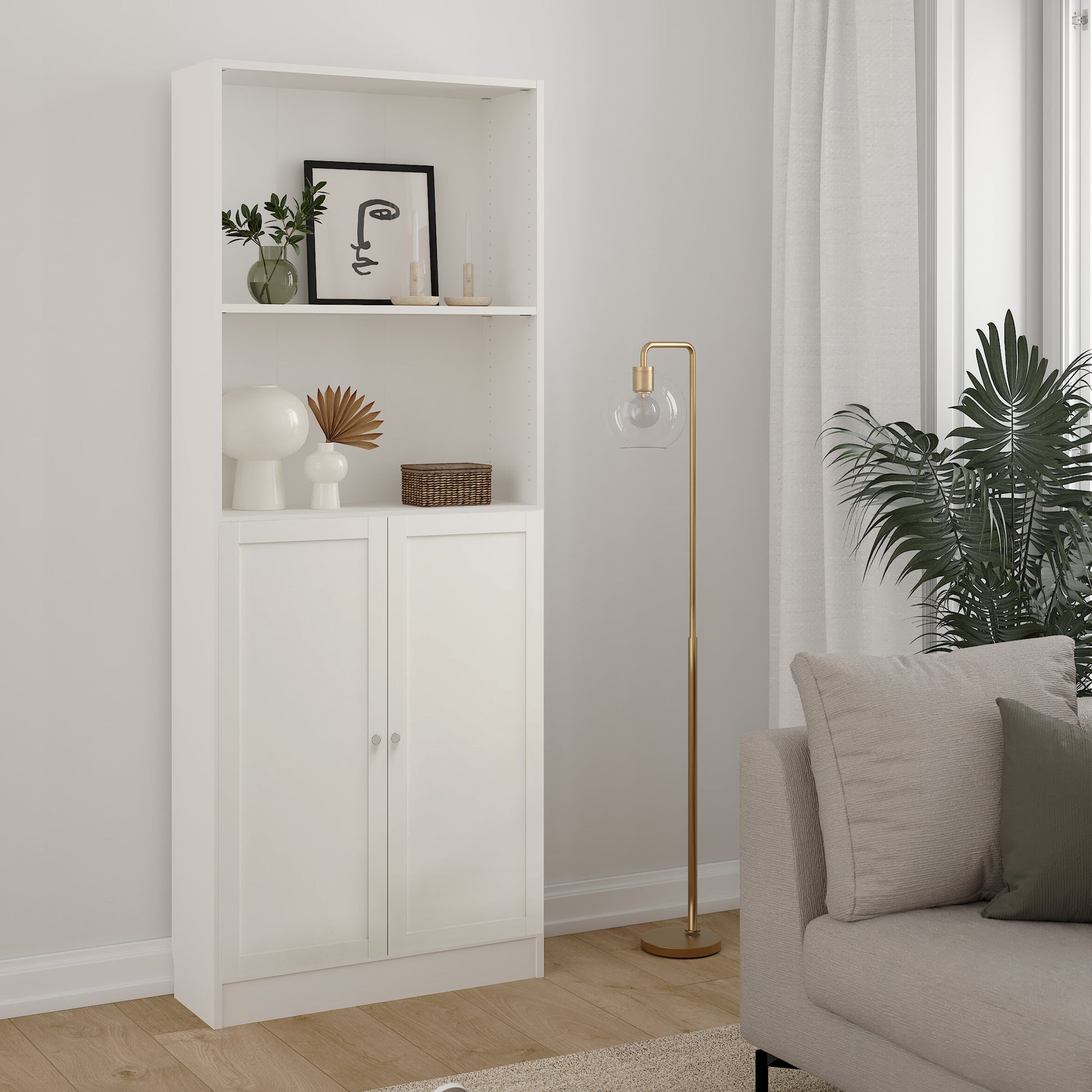 Basic Tall Wide Combination Storage in White (4 Shelves) with 2 White Doors