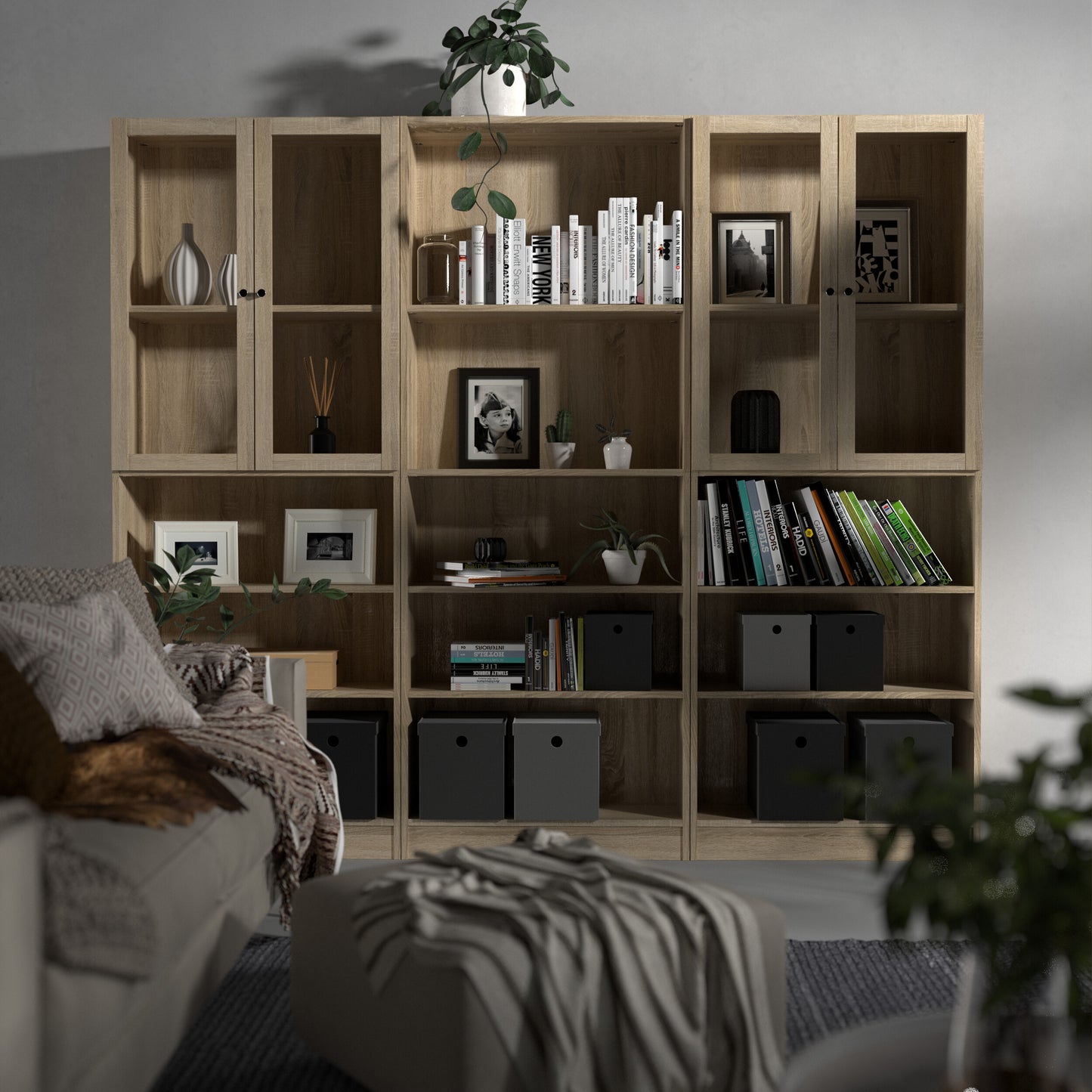 Basic Tall Wide Bookcase (4 Shelves) in Oak