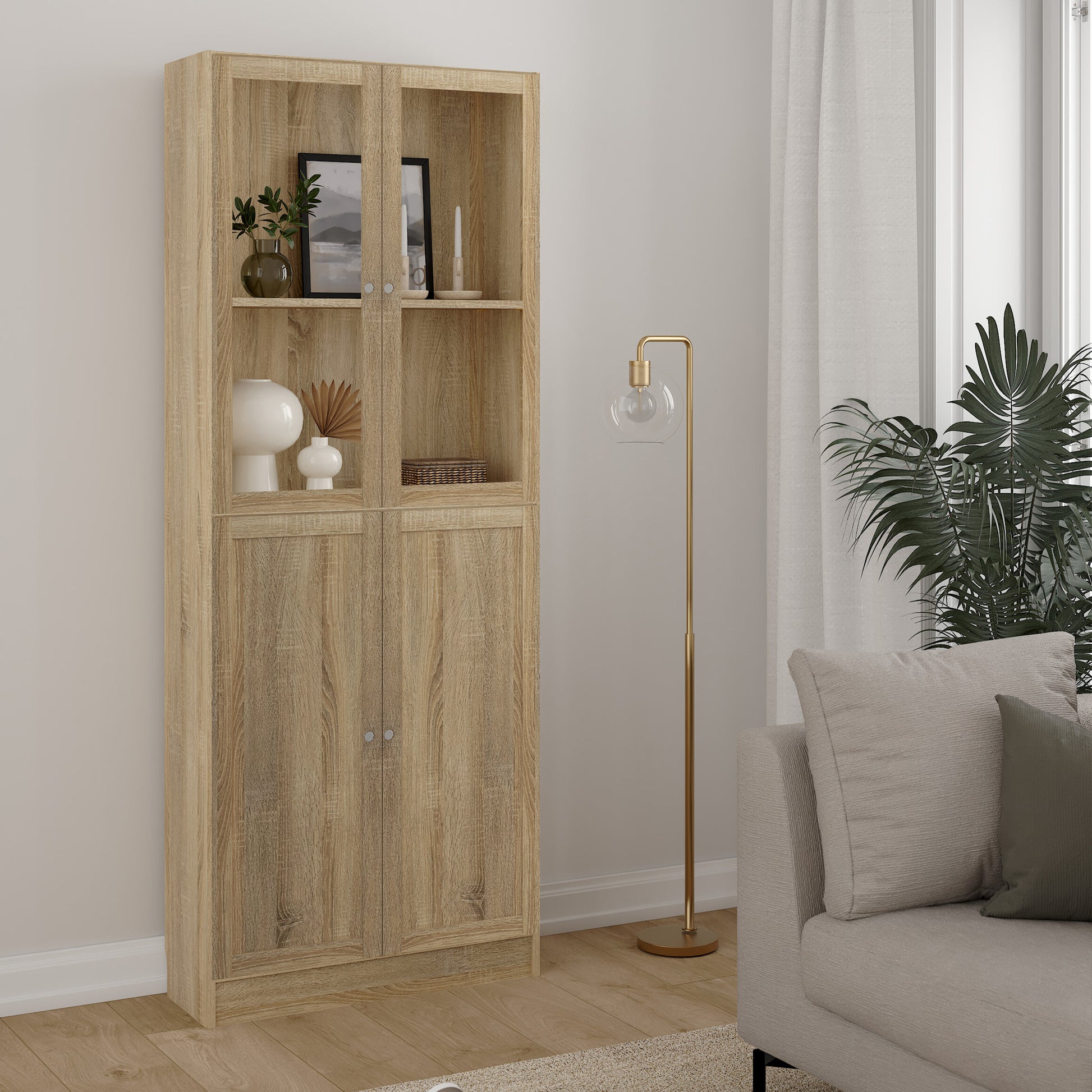 Basic Tall Wide (4 Shelves) 4 Door Combination Unit in Oak
