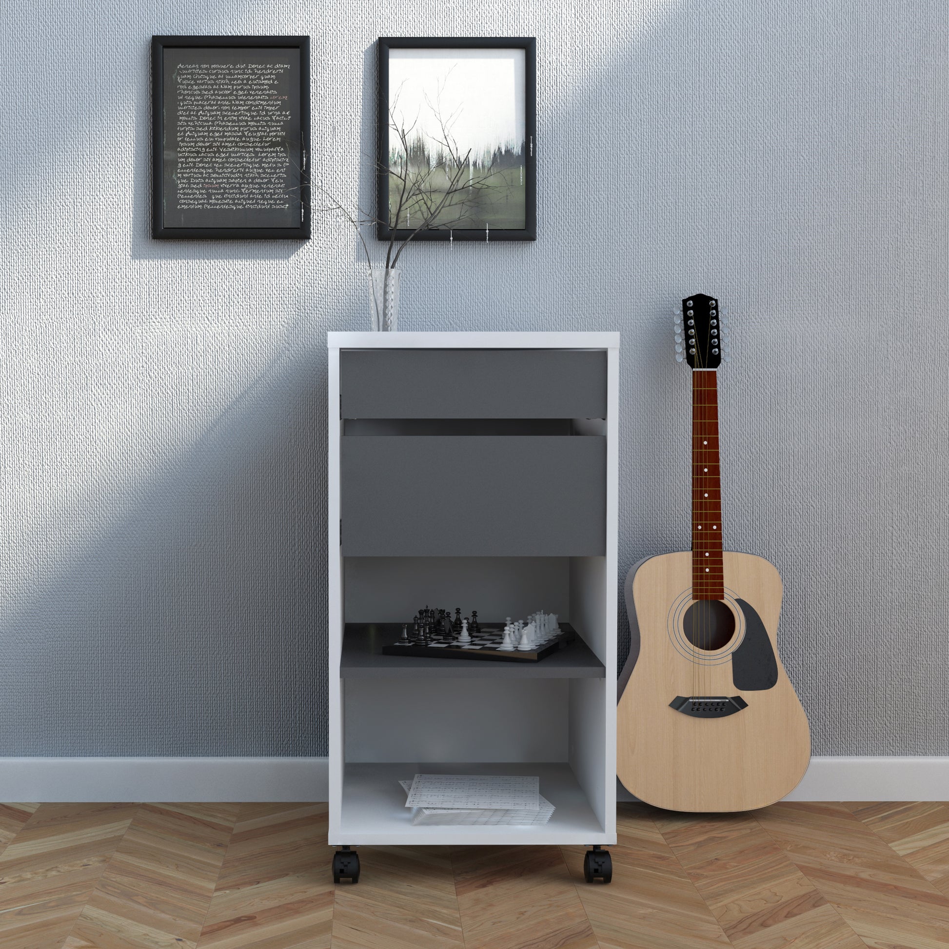 Function Plus Mobile File Cabinet 2 Drawers 1 Shelf