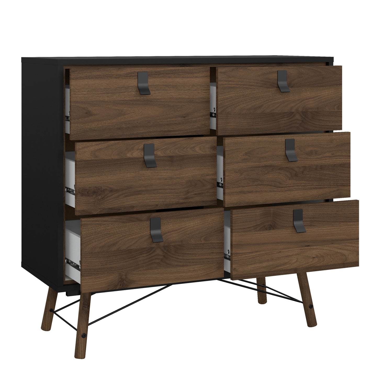 Ry Package - Wardrobe 3 Doors + 3 Drawers + Double chest 6 Drawers + Bedside Cabinet 2 Drawers in Matt Black Walnut