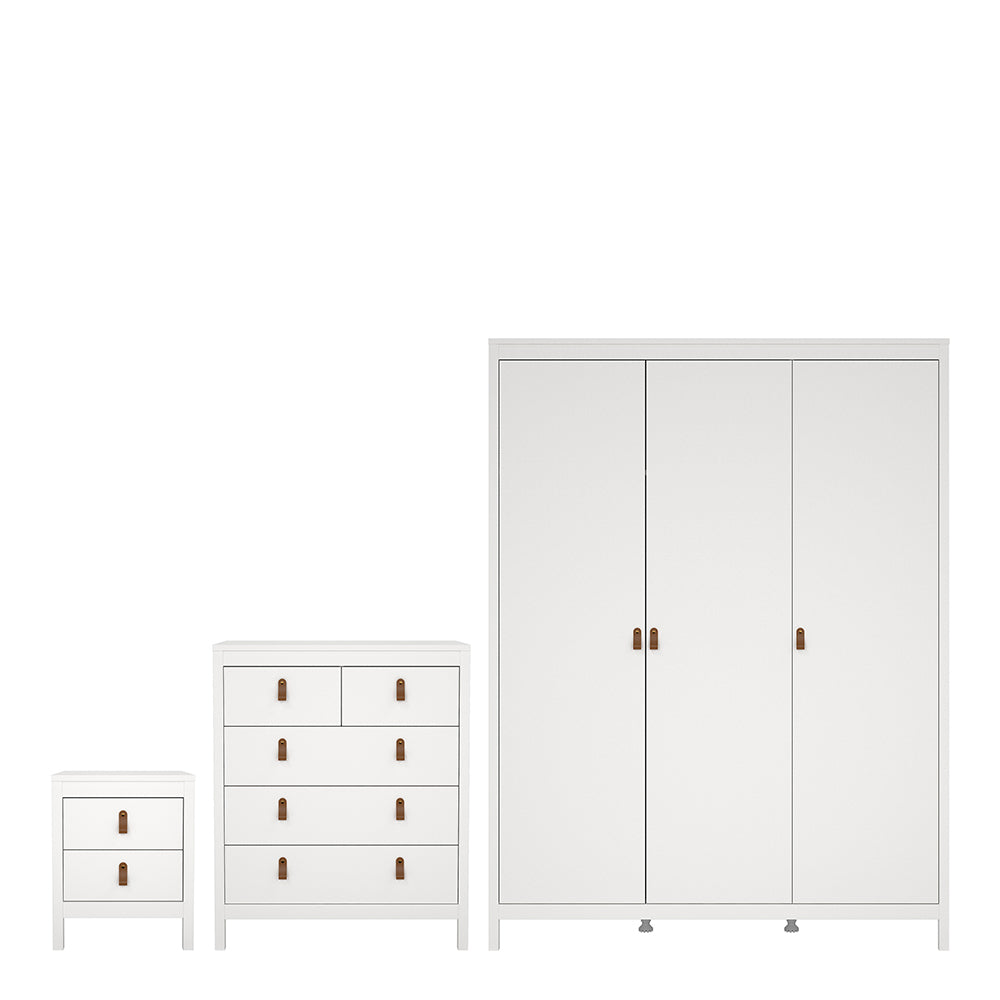 Barcelona Package - Bedside Table 2 Drawers + Chest 5 Drawers + Wardrobe with 3 Doors in White