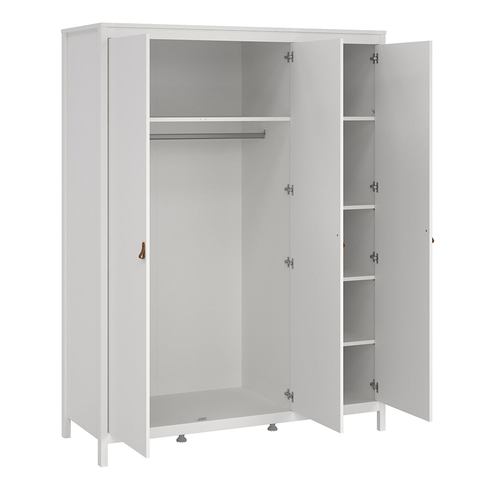 Barcelona Package - Bedside Table 2 Drawers + Chest 5 Drawers + Wardrobe with 3 Doors in White
