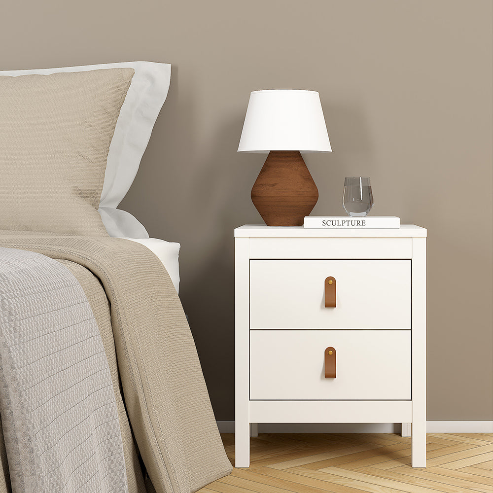 Barcelona Package - Bedside Table 2 Drawers + Chest 5 Drawers + Wardrobe with 3 Doors in White