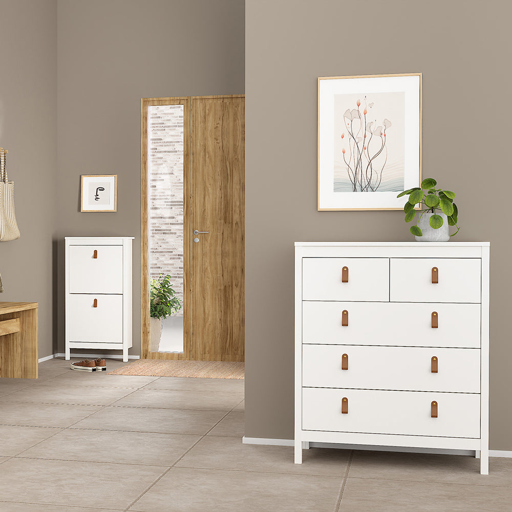 Barcelona Package - Bedside Table 2 Drawers + Chest 5 Drawers + Wardrobe with 3 Doors in White