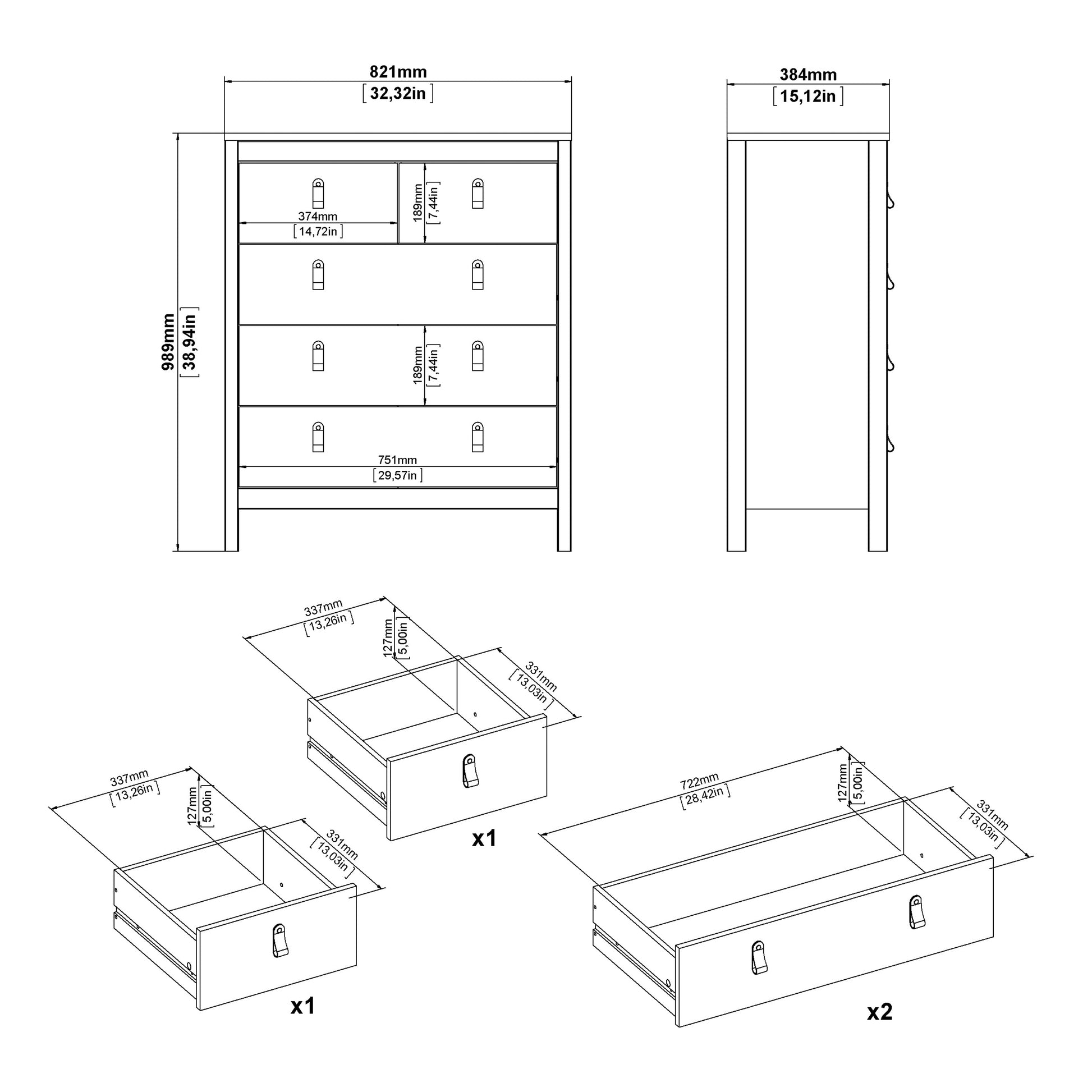 Barcelona Chest 3+2 Drawers in Jackson Hickory Oak