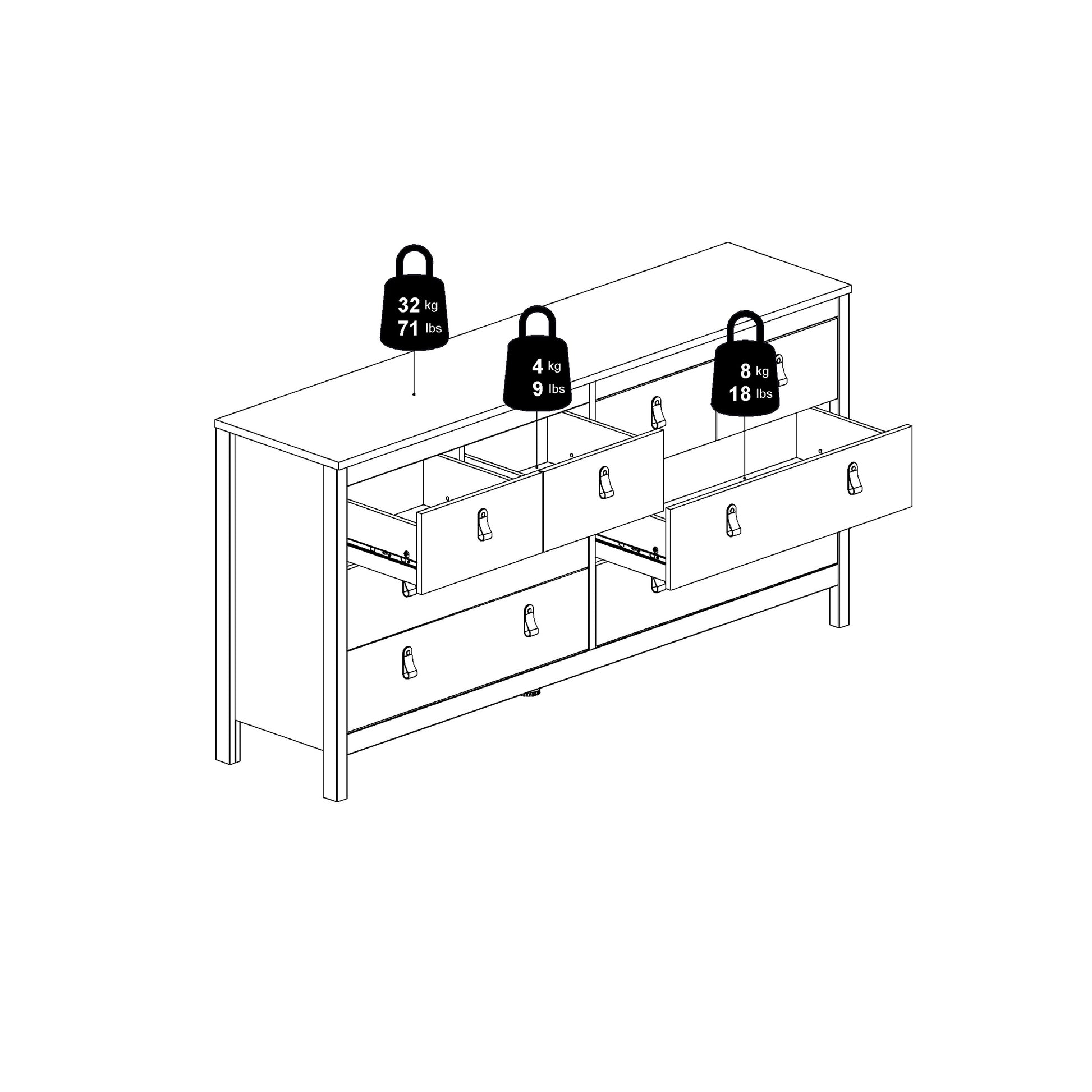 Barcelona Double Dresser 4+4 Drawers in White