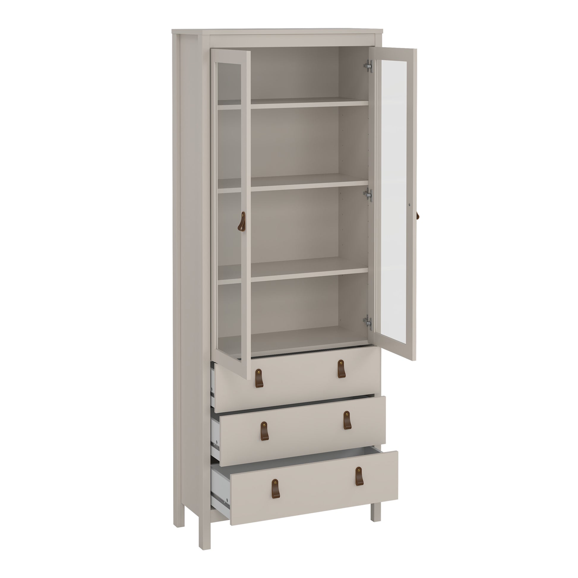 Barcelona China Cabinet 2 Glass Doors with 3 Drawers in Cashmere