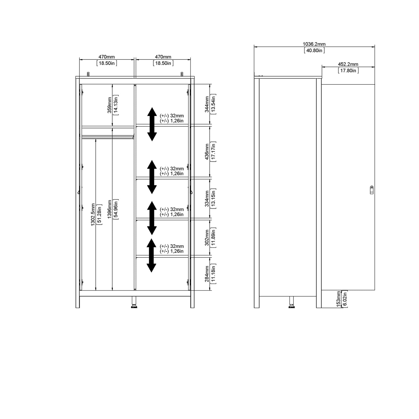 Barcelona Wardrobe with 2 Doors in White