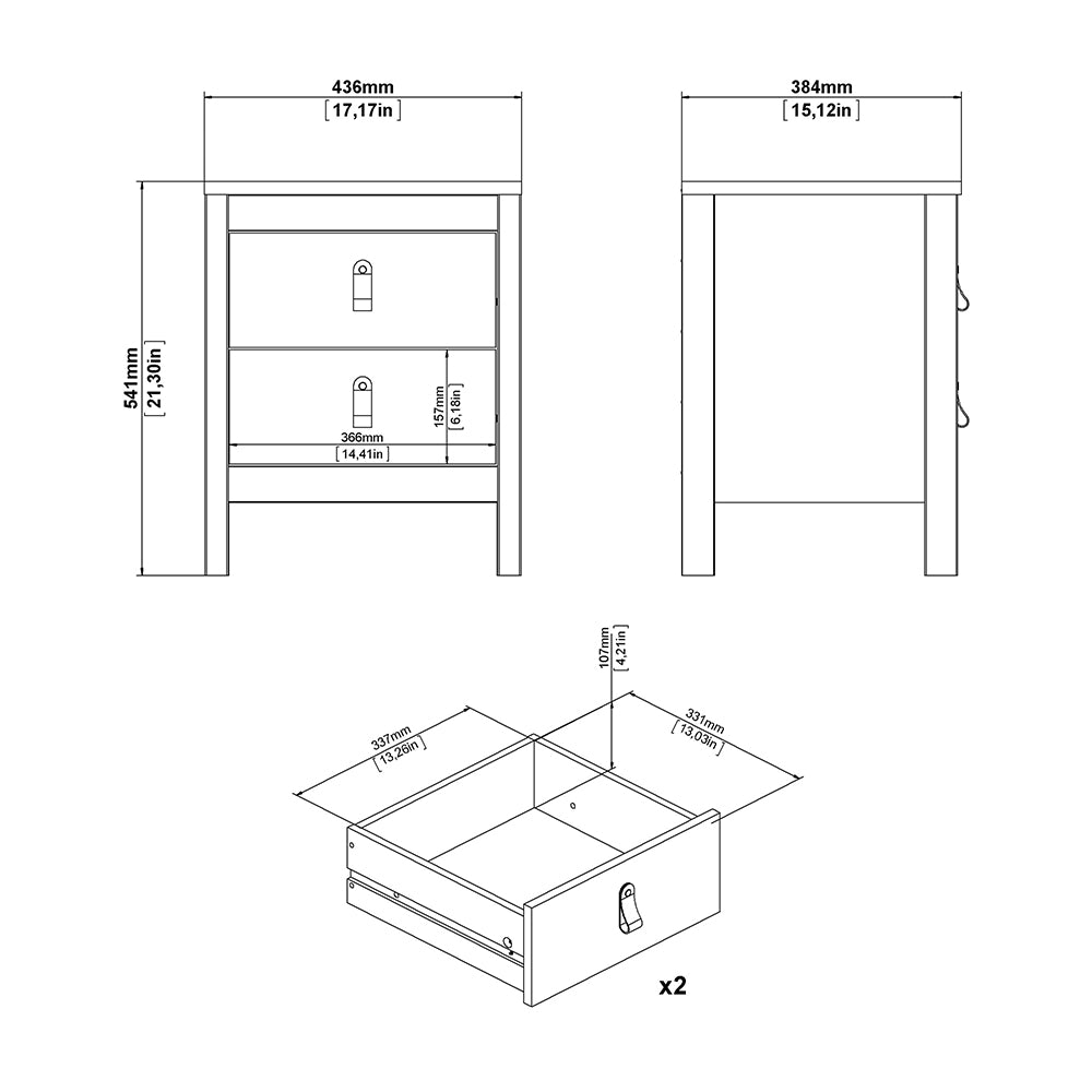 Barcelona Package - Bedside Table 2 Drawers + Chest 5 Drawers + Wardrobe with 2 Doors in Matt Black