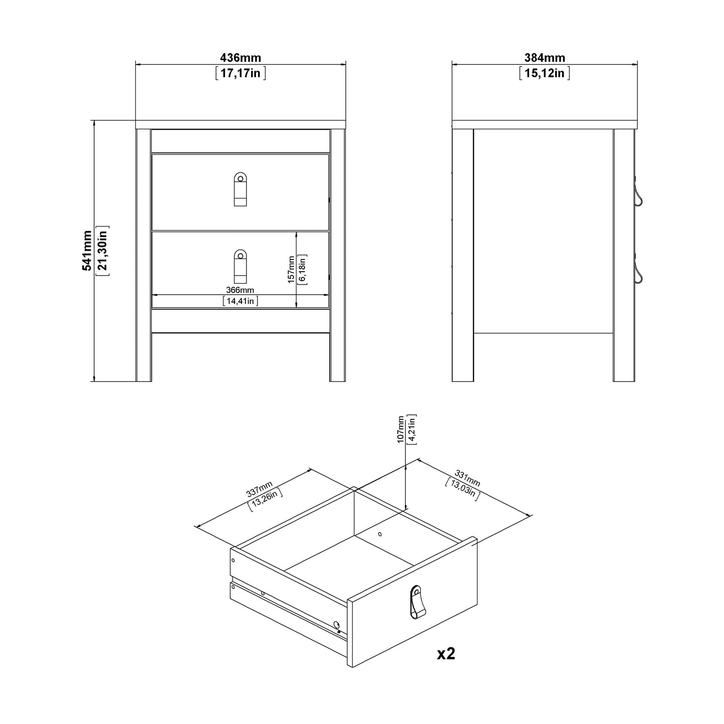Barcelona Package - Bedside Table 2 Drawers + Chest 5 Drawers + 2 Door Wardrobe in Jackson Hickory Oak