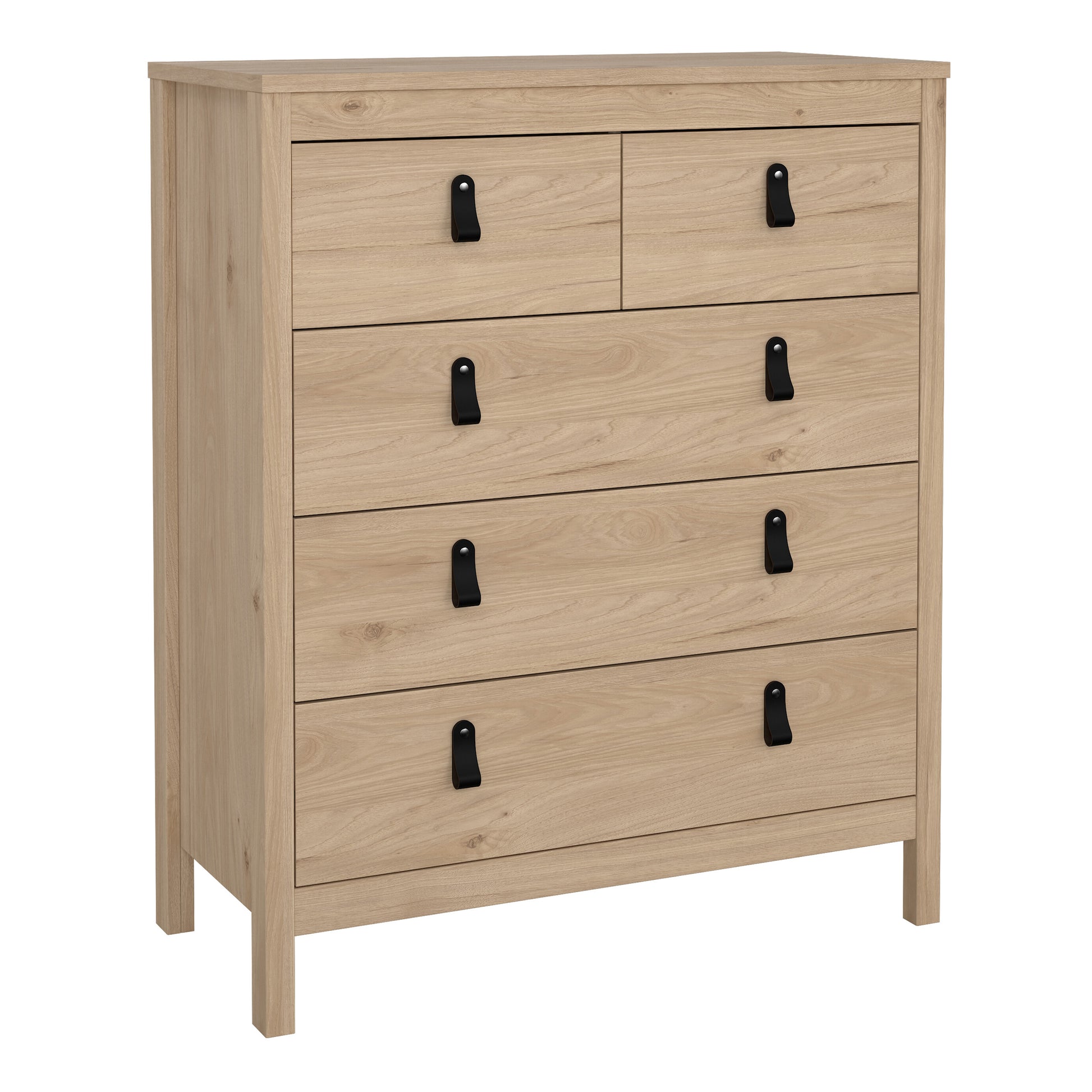 Barcelona Package - Bedside Table 2 Drawers + Chest 5 Drawers + 3 Door Wardrobe in Jackson Hickory Oak