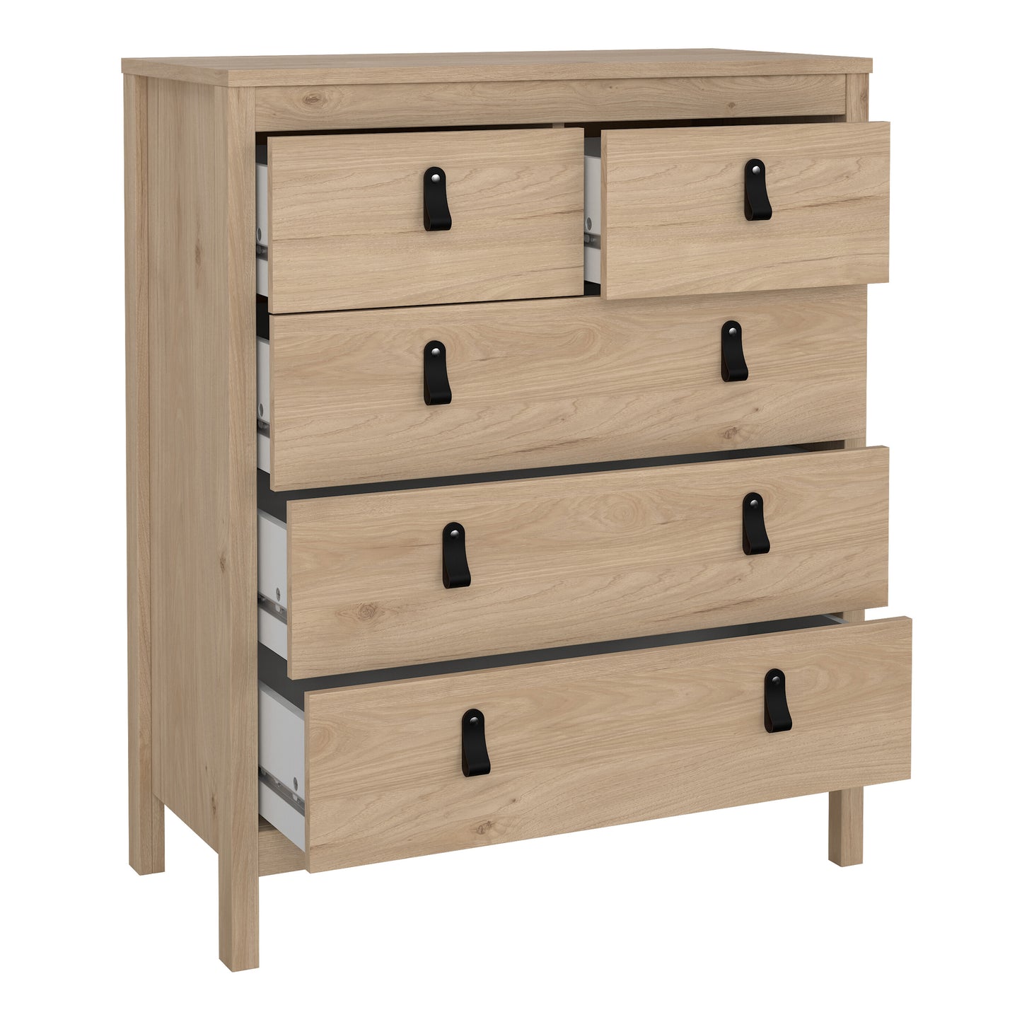 Barcelona Package - Bedside Table 2 Drawers + Chest 5 Drawers + 3 Door Wardrobe in Jackson Hickory Oak