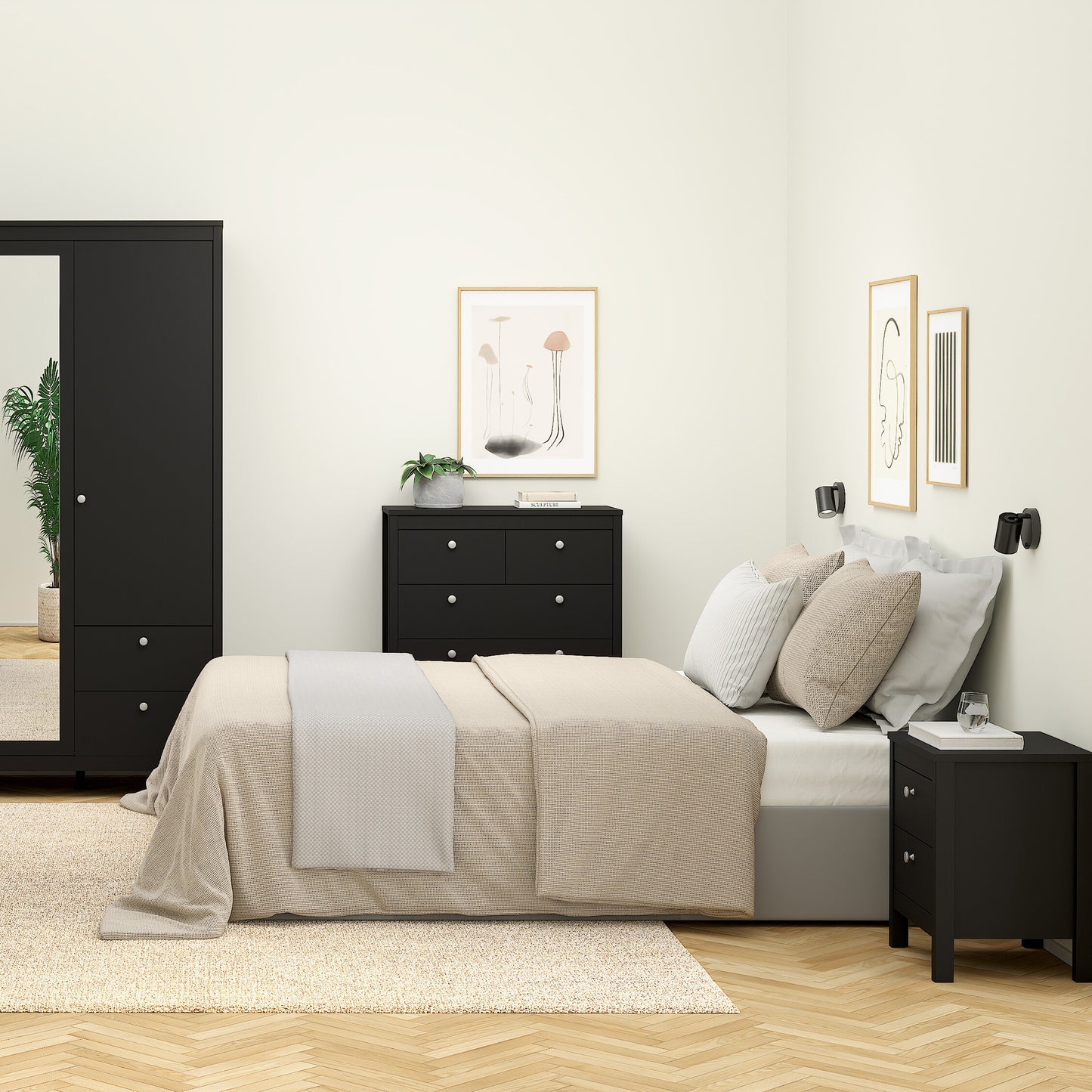 Madrid Bedside Table 2 Drawers in Matt Black