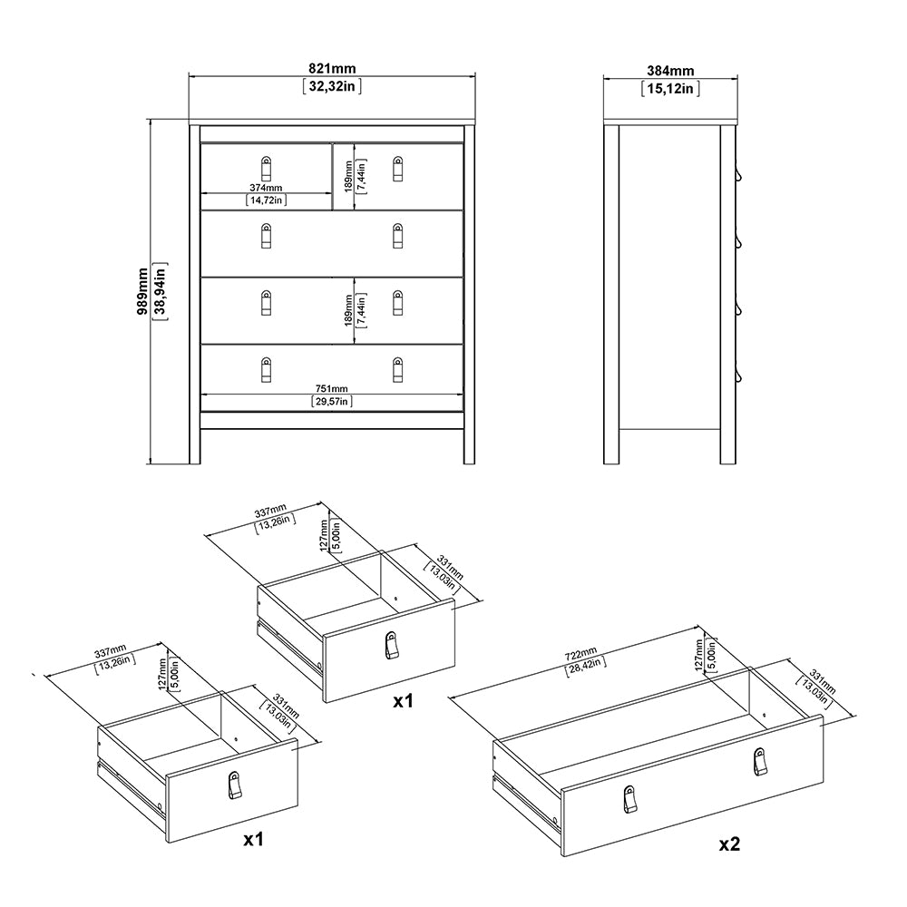 Madrid Chest 3+2 Drawers in Matt Black
