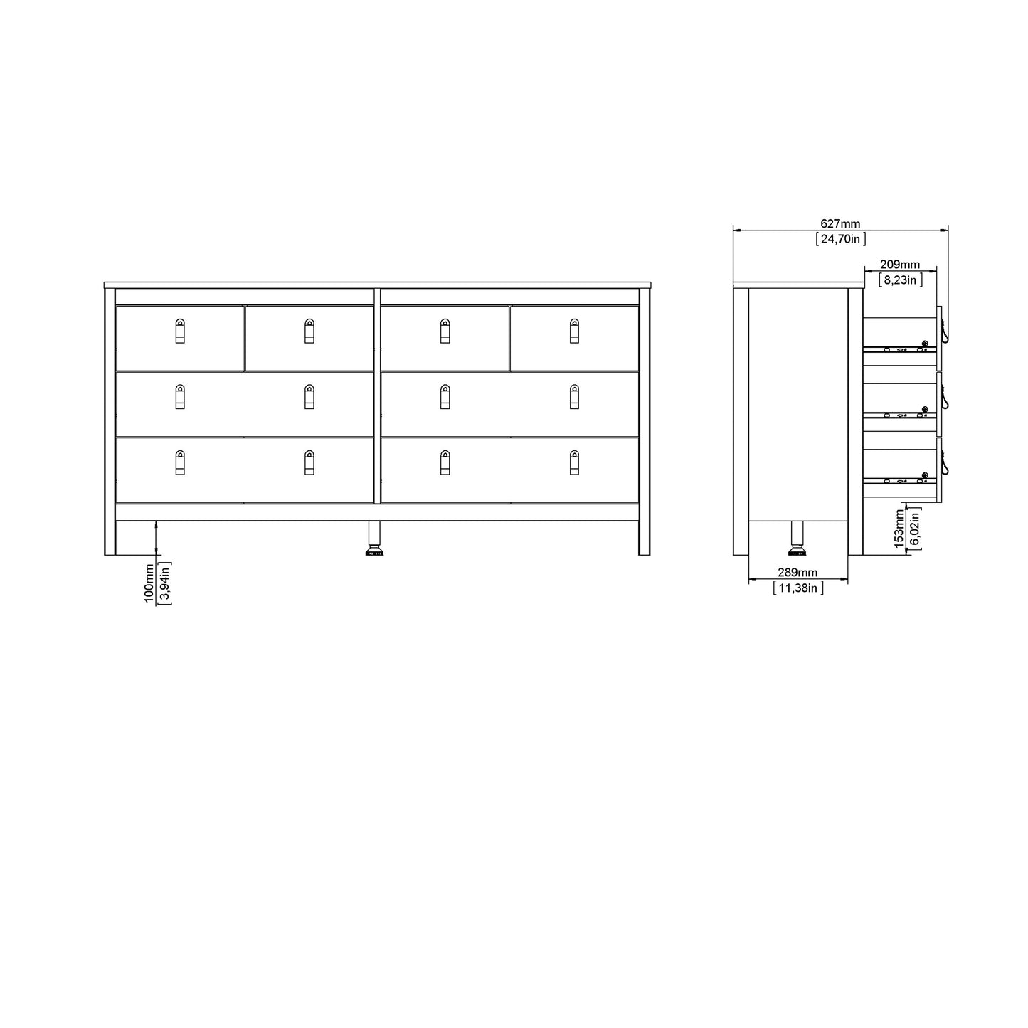 Madrid Double Dresser 4+4 Drawers in Cashmere